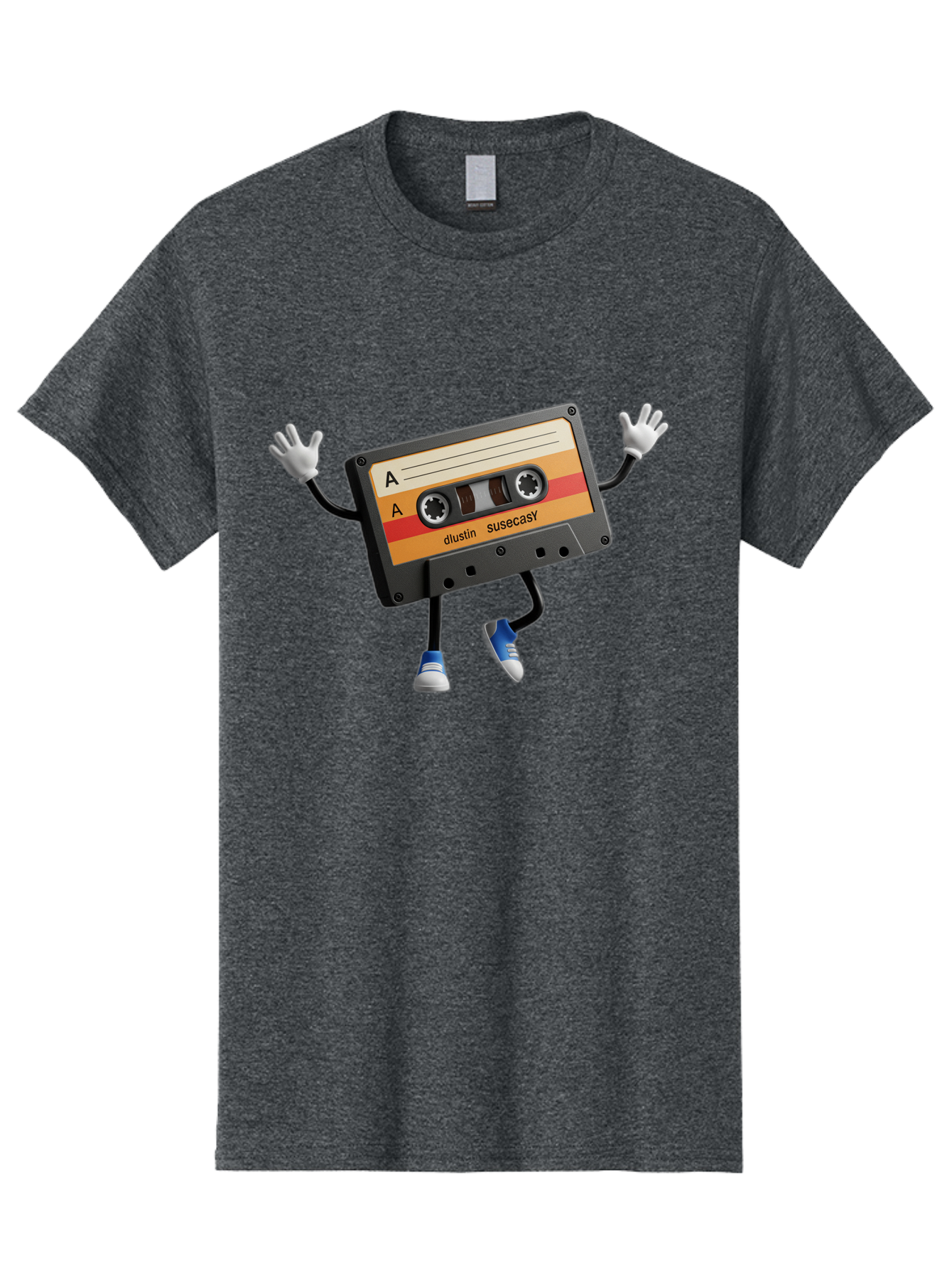 Dustin-Susacasy-Cassette Men'S Graphic Tee, 100% Cotton, Comfortable Casual Summer Wear, Machine Washable, Retro Cassette Tape Character, Vintage Music Format, Nostalgic Design, Animated Object, Dancin' Mixtape, Funky Art Style, Playful Vibe, Baa571