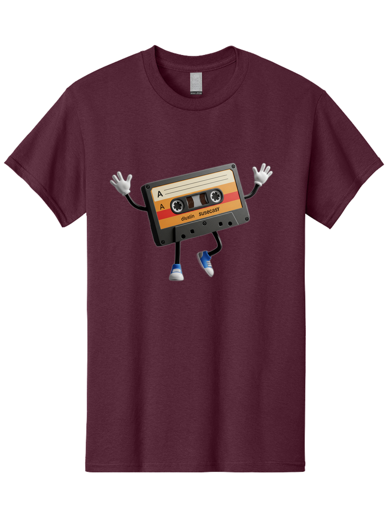 Dustin-Susacasy-Cassette Men'S Graphic Tee, 100% Cotton, Comfortable Casual Summer Wear, Machine Washable, Retro Cassette Tape Character, Vintage Music Format, Nostalgic Design, Animated Object, Dancin' Mixtape, Funky Art Style, Playful Vibe, Baa571