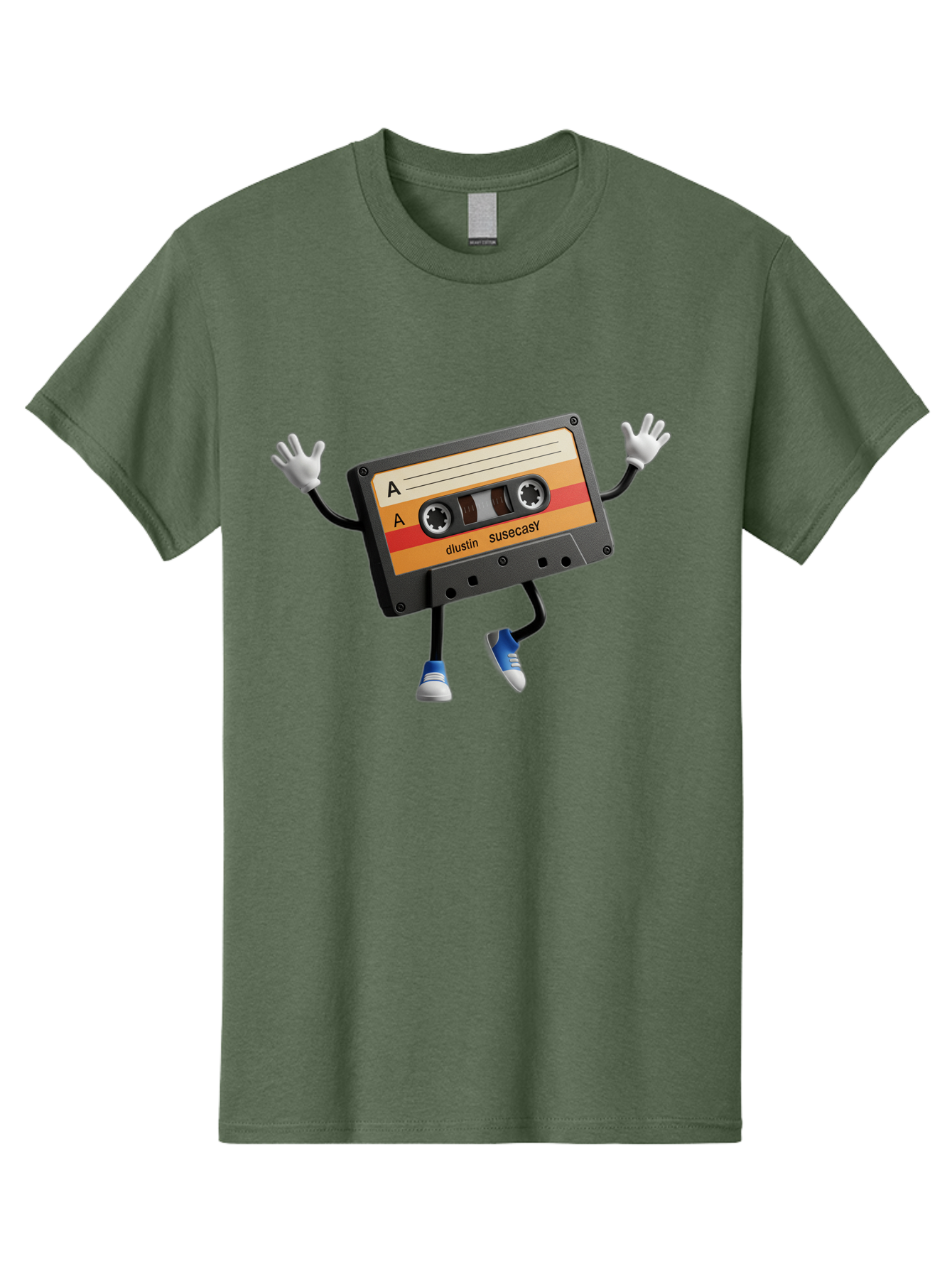 Dustin-Susacasy-Cassette Men'S Graphic Tee, 100% Cotton, Comfortable Casual Summer Wear, Machine Washable, Retro Cassette Tape Character, Vintage Music Format, Nostalgic Design, Animated Object, Dancin' Mixtape, Funky Art Style, Playful Vibe, Baa571