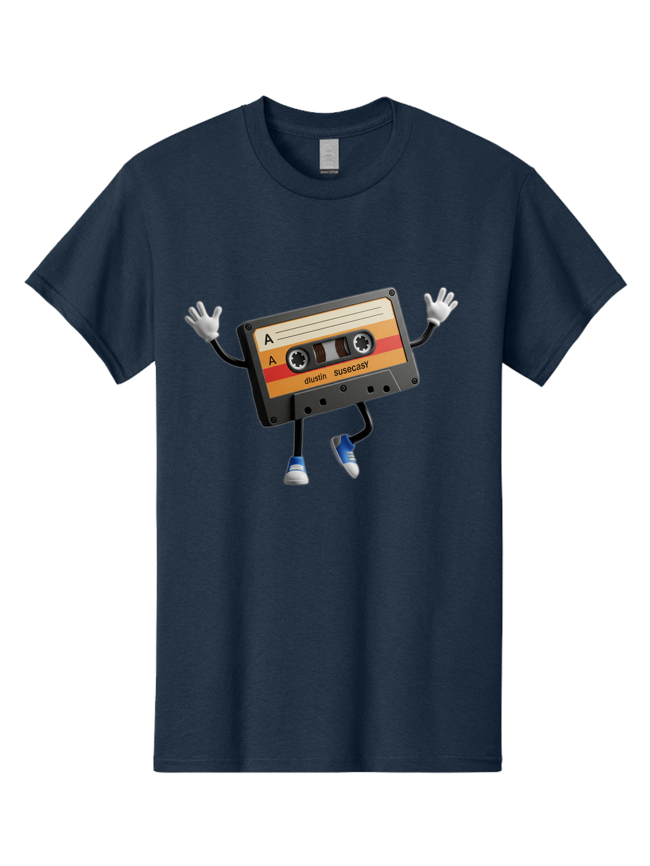 Dustin-Susacasy-Cassette Men'S Graphic Tee, 100% Cotton, Comfortable Casual Summer Wear, Machine Washable, Retro Cassette Tape Character, Vintage Music Format, Nostalgic Design, Animated Object, Dancin' Mixtape, Funky Art Style, Playful Vibe, Baa571