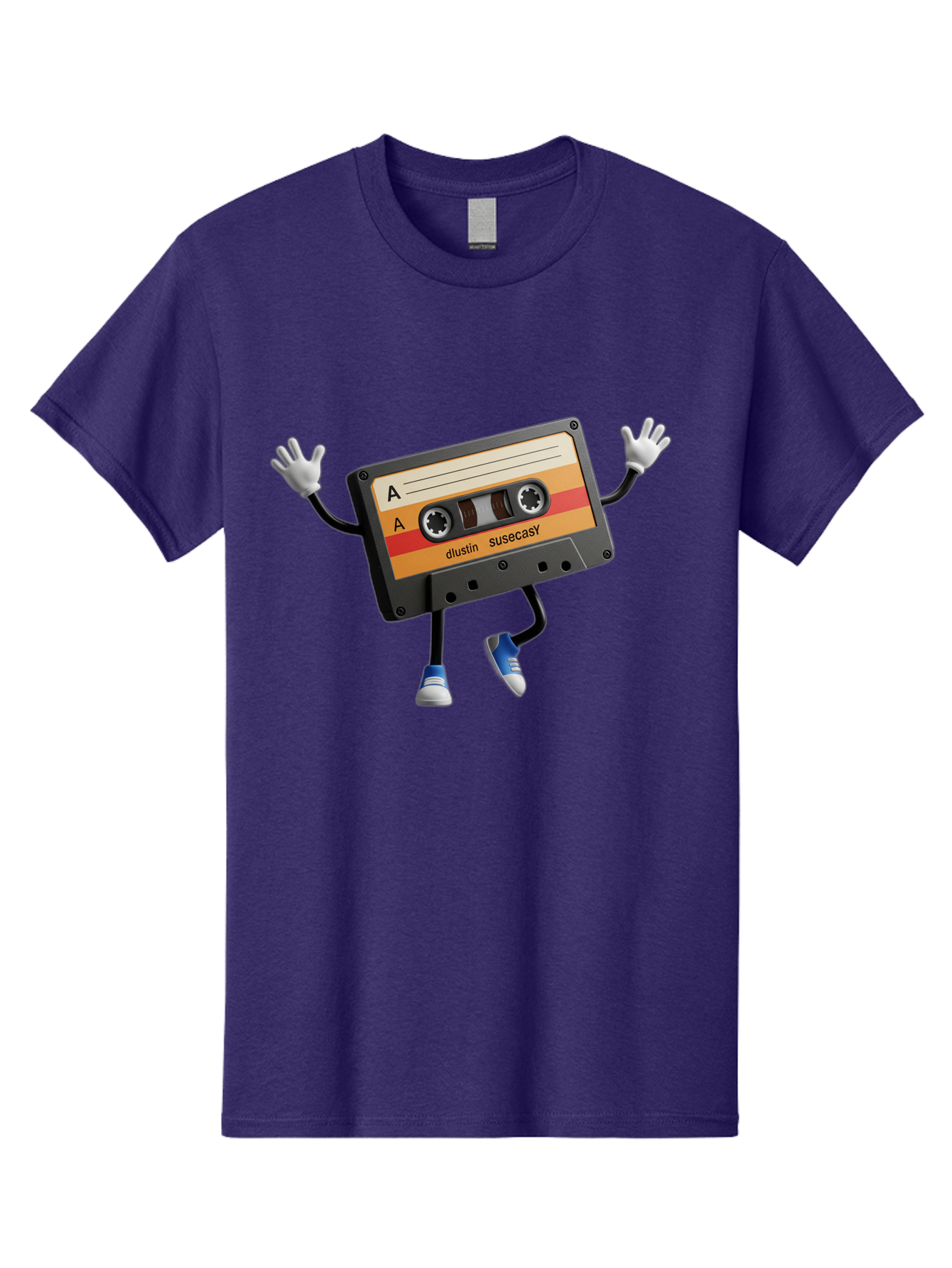 Dustin-Susacasy-Cassette Men'S Graphic Tee, 100% Cotton, Comfortable Casual Summer Wear, Machine Washable, Retro Cassette Tape Character, Vintage Music Format, Nostalgic Design, Animated Object, Dancin' Mixtape, Funky Art Style, Playful Vibe, Baa571