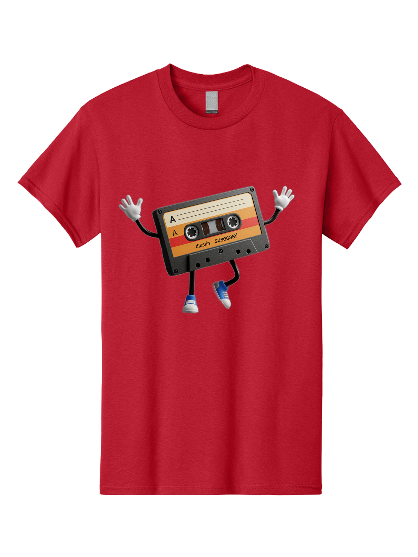 Dustin-Susacasy-Cassette Men'S Graphic Tee, 100% Cotton, Comfortable Casual Summer Wear, Machine Washable, Retro Cassette Tape Character, Vintage Music Format, Nostalgic Design, Animated Object, Dancin' Mixtape, Funky Art Style, Playful Vibe, Baa571