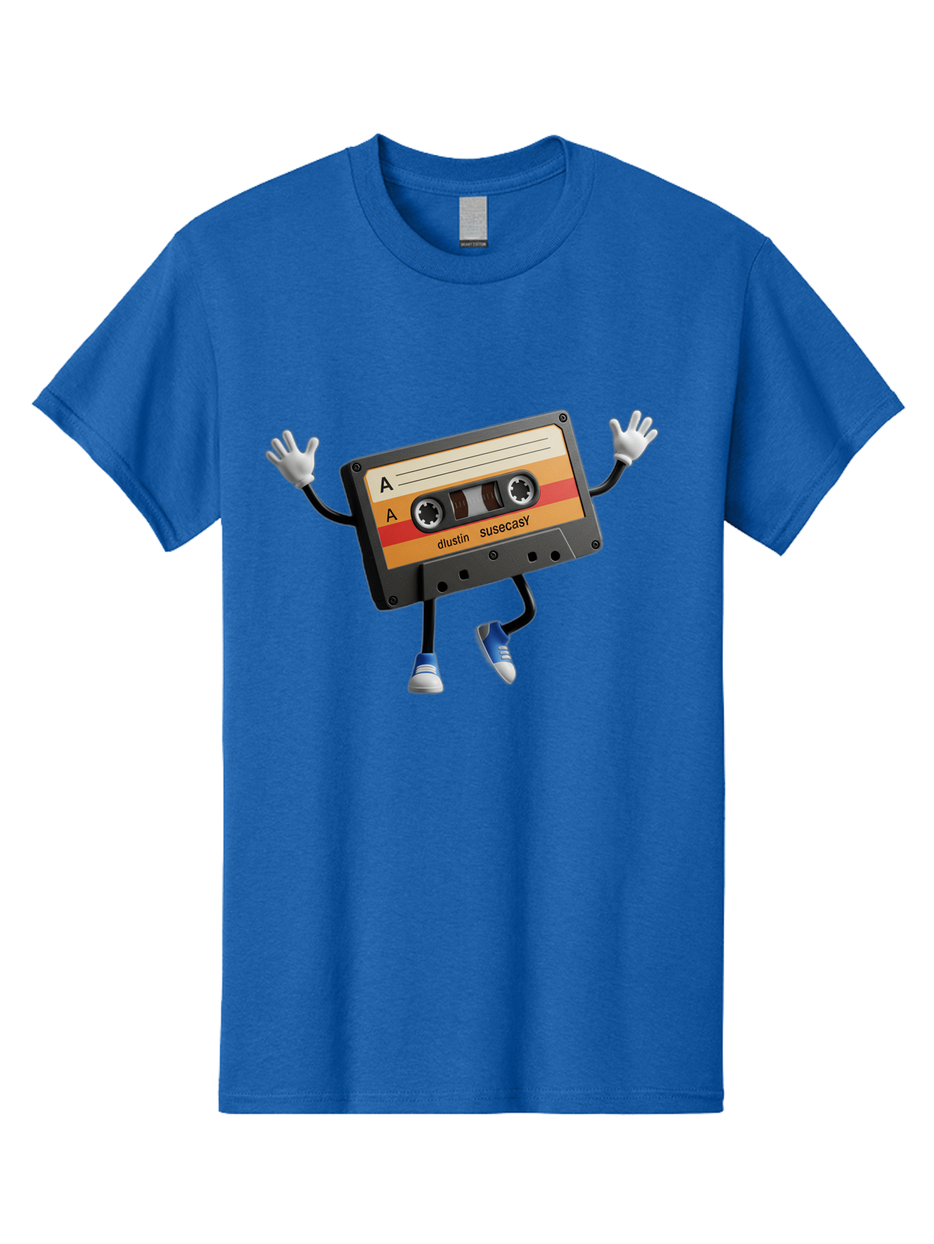 Dustin-Susacasy-Cassette Men'S Graphic Tee, 100% Cotton, Comfortable Casual Summer Wear, Machine Washable, Retro Cassette Tape Character, Vintage Music Format, Nostalgic Design, Animated Object, Dancin' Mixtape, Funky Art Style, Playful Vibe, Baa571