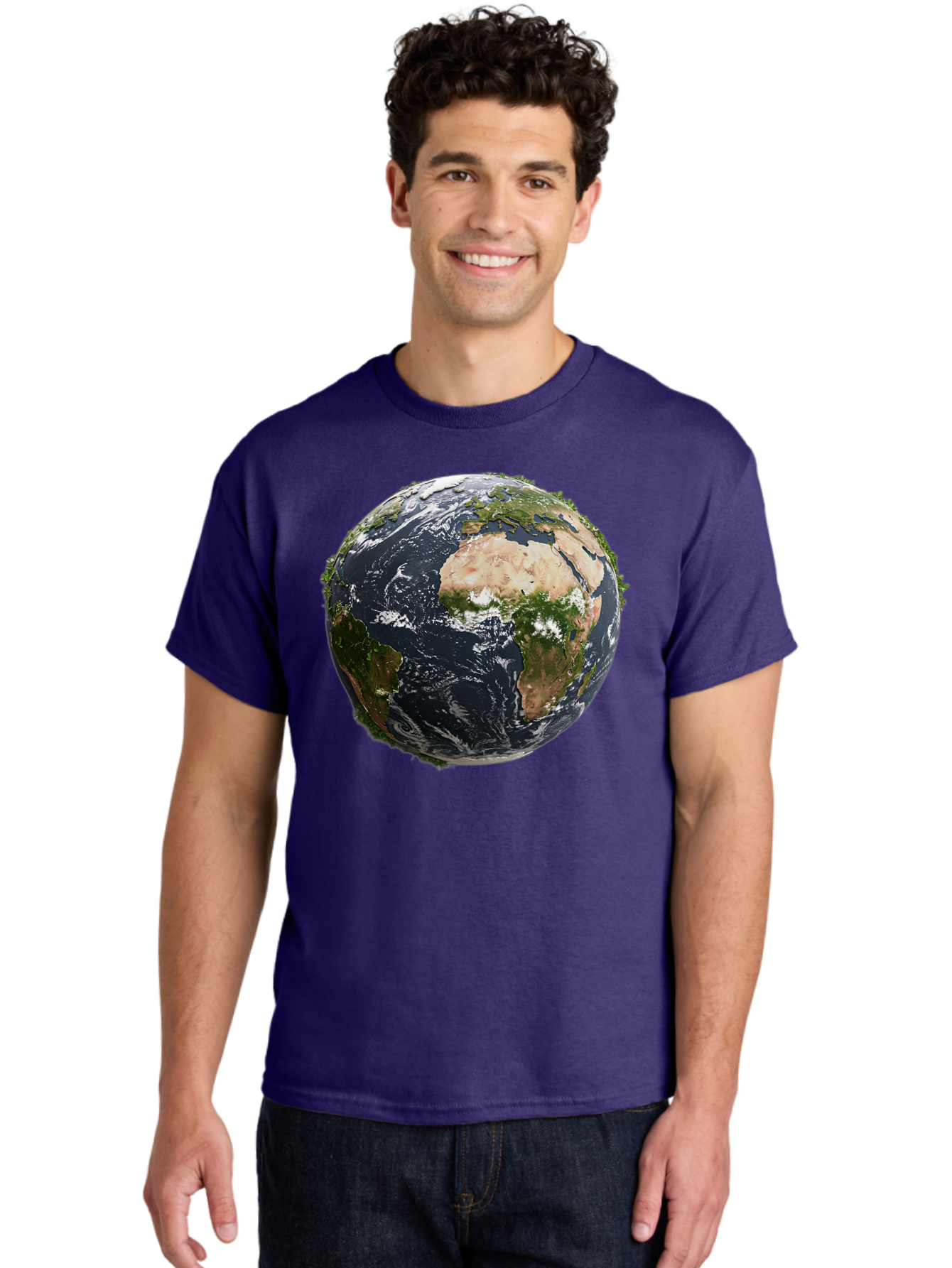 Earth-1 Men'S Graphic Tee, 100% Cotton, Comfortable Casual Summer Wear, Machine Washable, Globe Showing Africa And Europe, Earth From Space, Global Map, Planet Earth, World Geography, International Relations, Global Unity, Earth'S Beauty Baa572