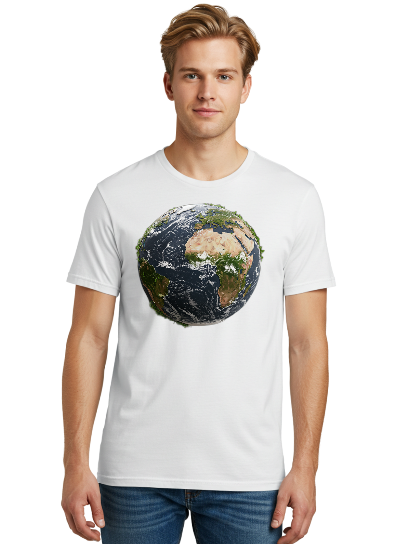 Earth-1 Men'S Graphic Tee, 100% Cotton, Comfortable Casual Summer Wear, Machine Washable, Globe Showing Africa And Europe, Earth From Space, Global Map, Planet Earth, World Geography, International Relations, Global Unity, Earth'S Beauty Baa572
