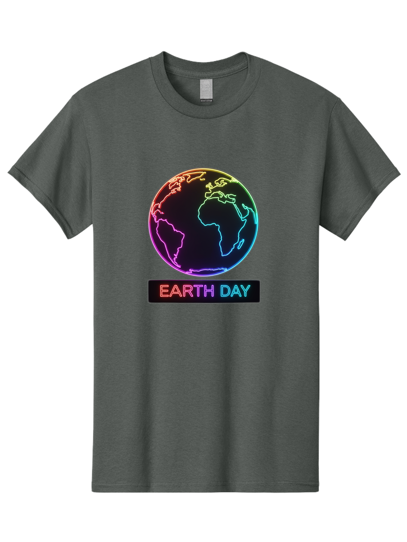Earth-Day-1 Men'S Graphic Tee, 100% Cotton, Comfortable Casual Summer Wear, Machine Washable, Earth Day, Planet Earth, Globe, Neon Lights, Colorful Graphics, Environmental Awareness, Conservation, Sustainability, Eco-Friendly, World Map Baa573