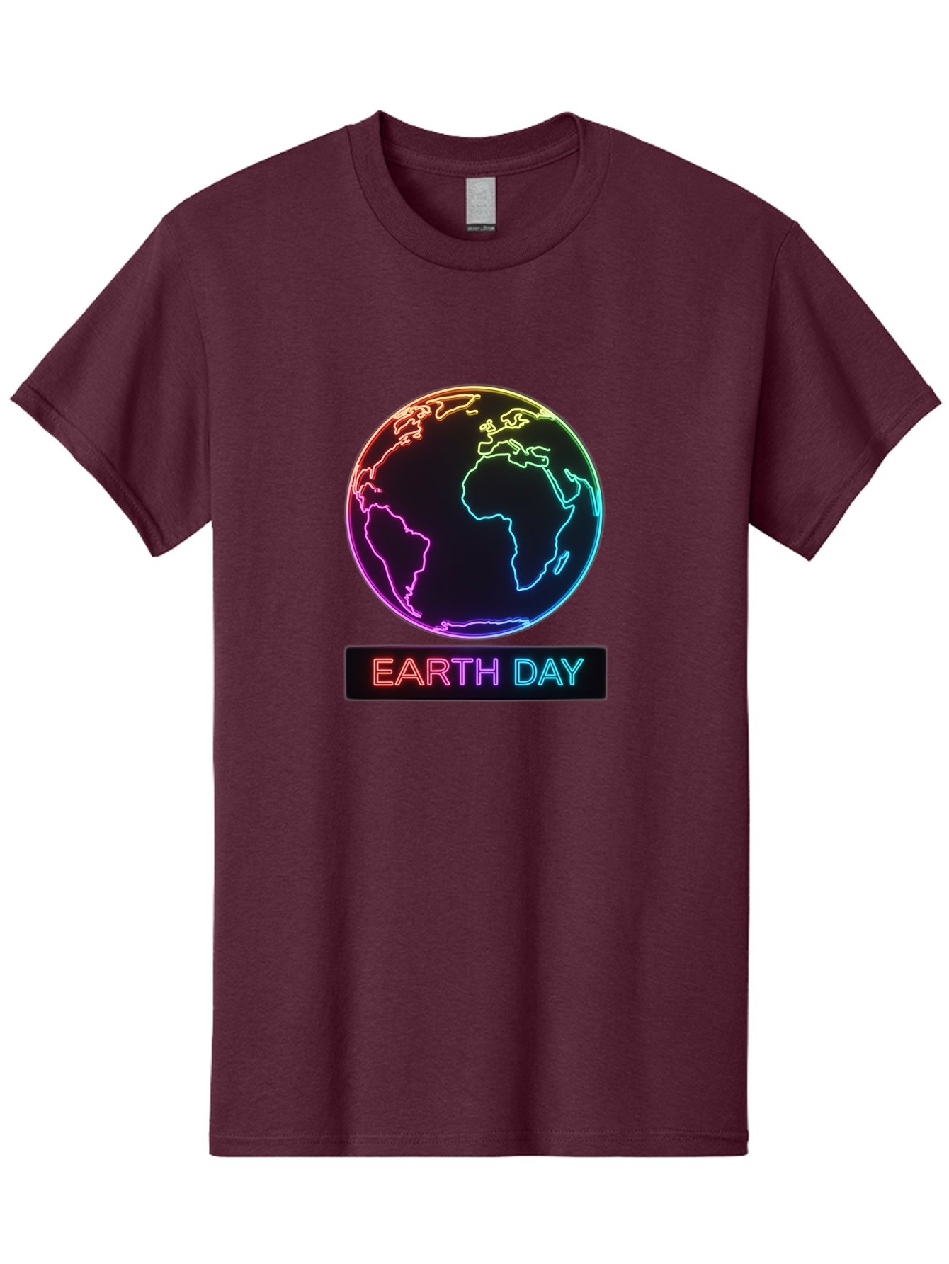 Earth-Day-1 Men'S Graphic Tee, 100% Cotton, Comfortable Casual Summer Wear, Machine Washable, Earth Day, Planet Earth, Globe, Neon Lights, Colorful Graphics, Environmental Awareness, Conservation, Sustainability, Eco-Friendly, World Map Baa573