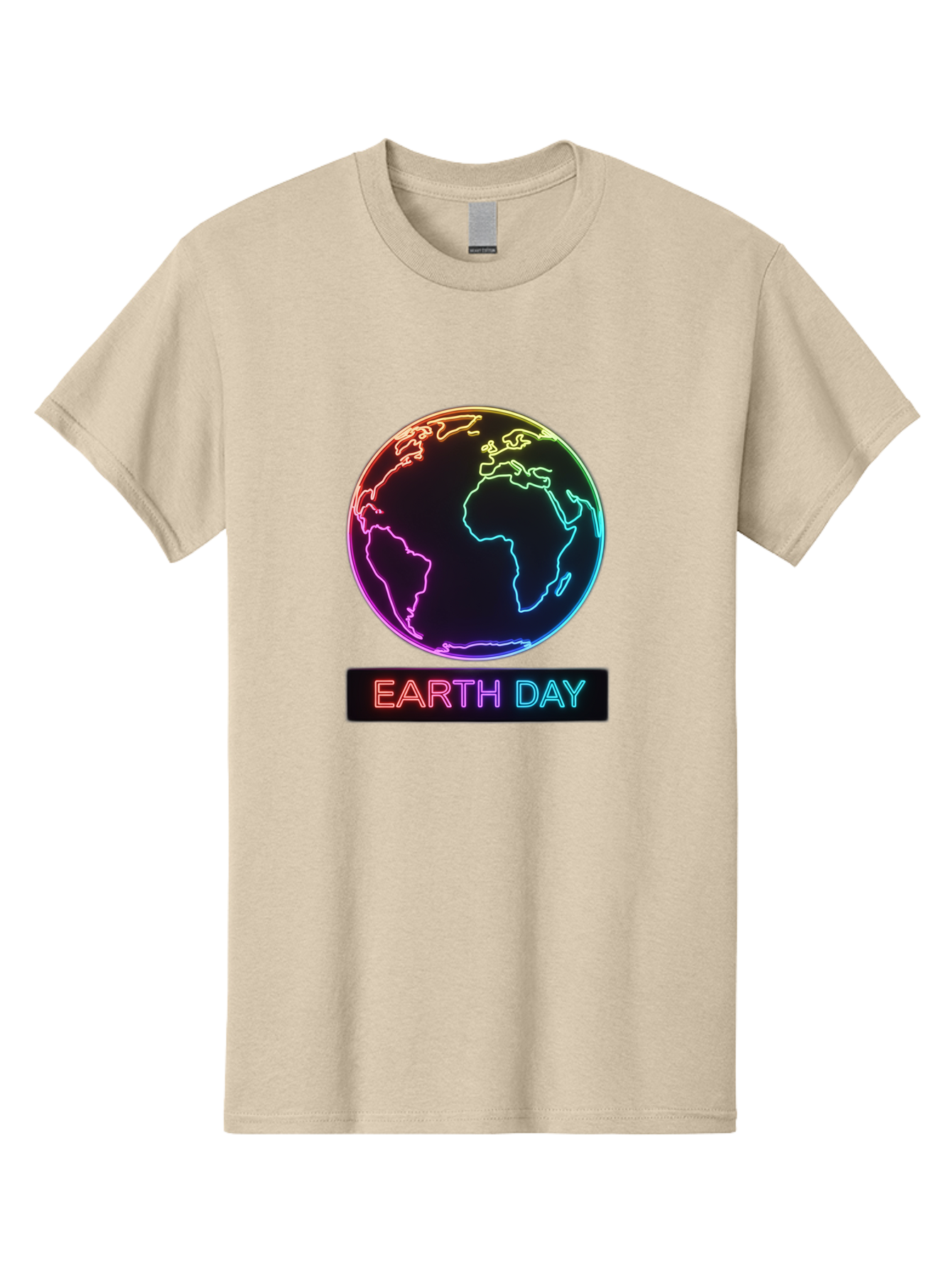 Earth-Day-1 Men'S Graphic Tee, 100% Cotton, Comfortable Casual Summer Wear, Machine Washable, Earth Day, Planet Earth, Globe, Neon Lights, Colorful Graphics, Environmental Awareness, Conservation, Sustainability, Eco-Friendly, World Map Baa573
