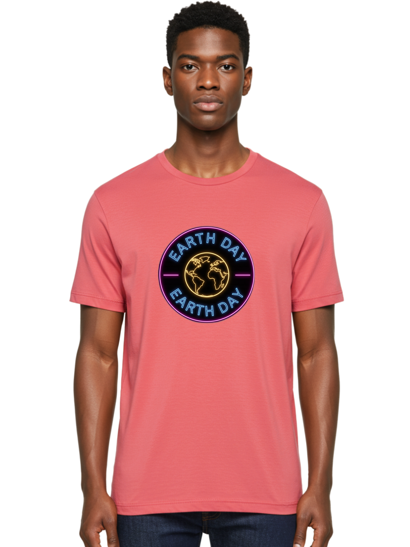 Earth-Day Men'S Graphic Tee, 100% Cotton, Comfortable Casual Summer Wear, Machine Washable, Earth Day Logo, Neon Sign, Global Awareness, Environmental Conservation, Eco-Friendly, Sustainability, Planet Earth Baa574