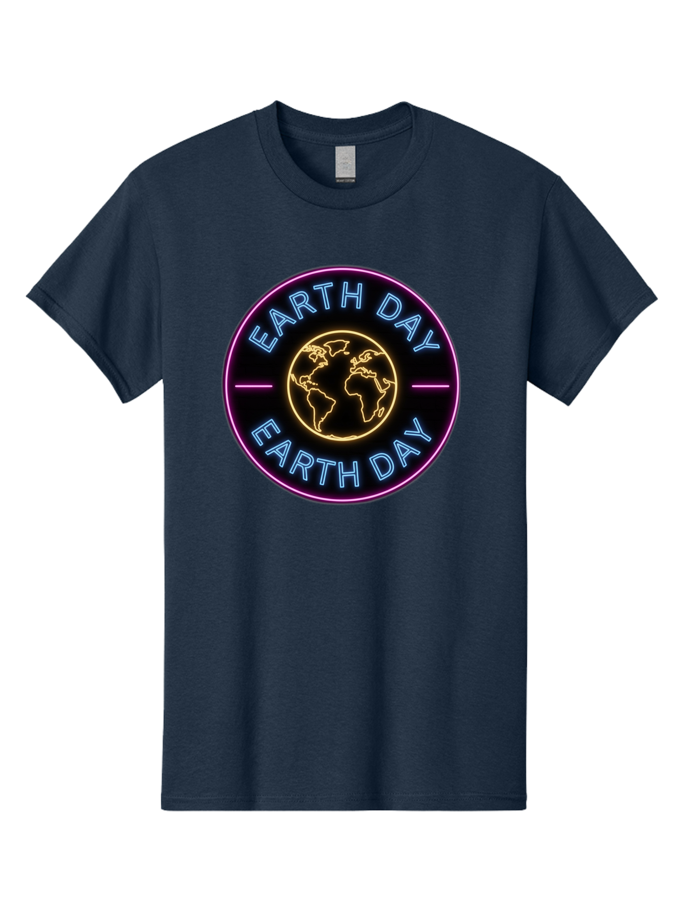 Earth-Day Men'S Graphic Tee, 100% Cotton, Comfortable Casual Summer Wear, Machine Washable, Earth Day Logo, Neon Sign, Global Awareness, Environmental Conservation, Eco-Friendly, Sustainability, Planet Earth Baa574