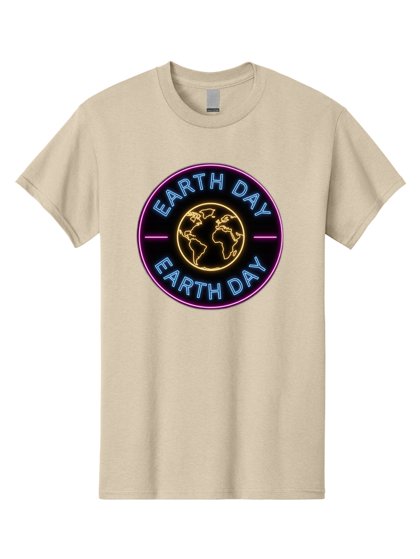 Earth-Day Men'S Graphic Tee, 100% Cotton, Comfortable Casual Summer Wear, Machine Washable, Earth Day Logo, Neon Sign, Global Awareness, Environmental Conservation, Eco-Friendly, Sustainability, Planet Earth Baa574