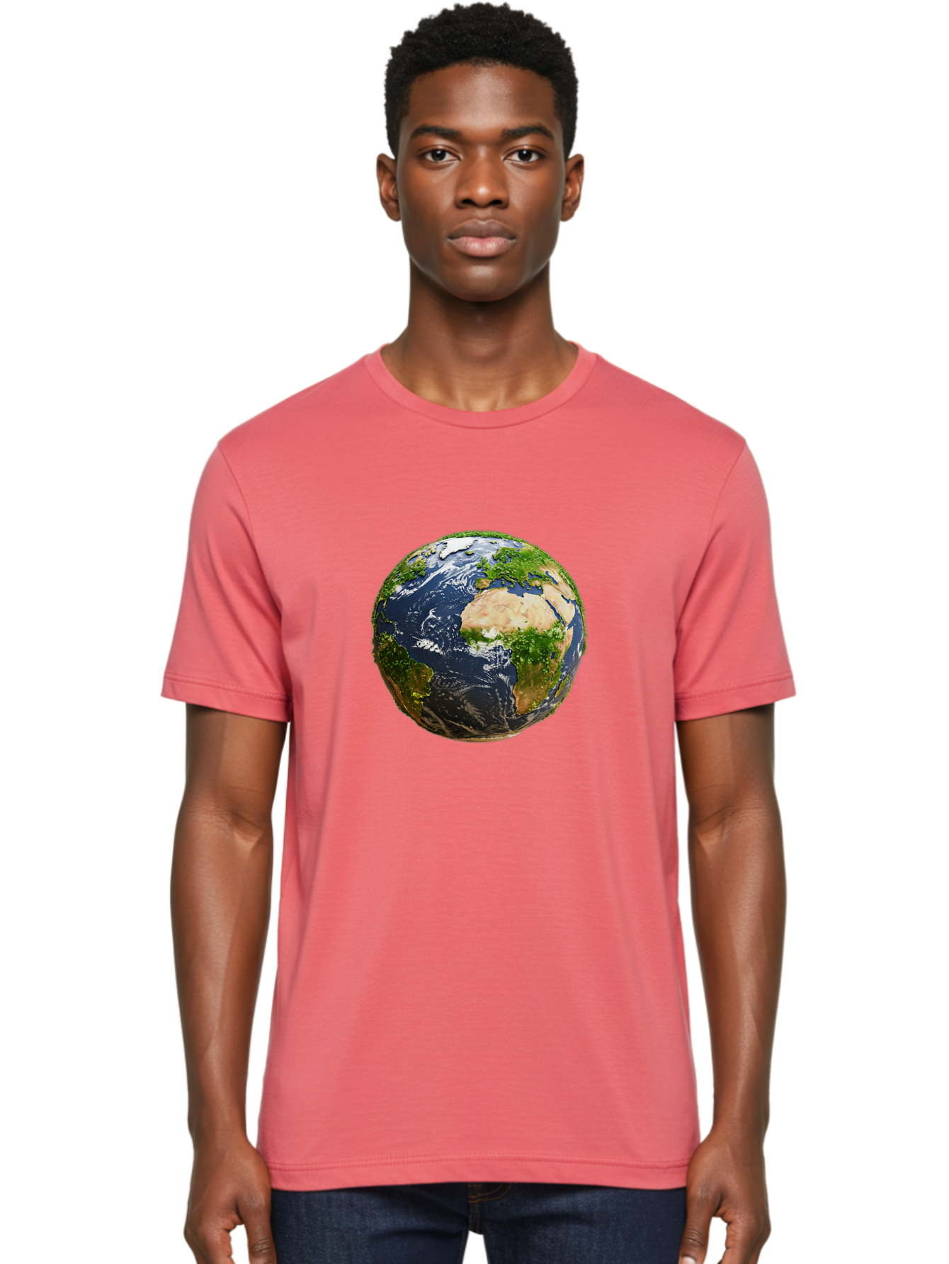 Earth-Globe-3 Men'S Graphic Tee, 100% Cotton, Comfortable Casual Summer Wear, Machine Washable, Globe, Earth From Space, World Map, Africa, Europe, Atlantic Ocean, Natural Beauty, Diverse Geography, Global Unity, Planet Earth Imagery, Baa578