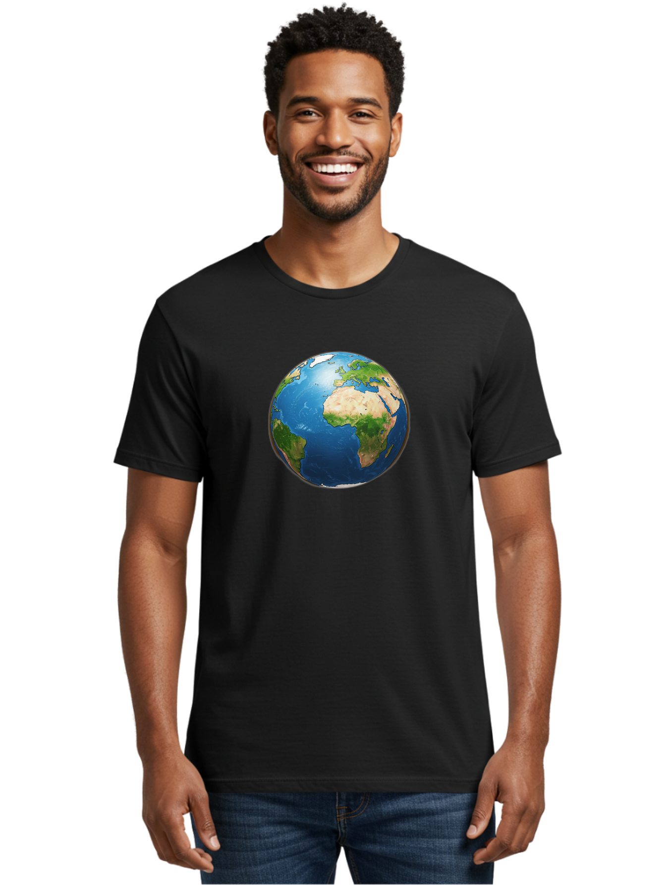 Earth-Globe Men'S Graphic Tee, 100% Cotton, Comfortable Casual Summer Wear, Machine Washable, Globe Showing Africa And Europe, International Connectivity, Global Unity, World Map, 3D Rendering, Earth From Space, Continents, Oceans Baa580