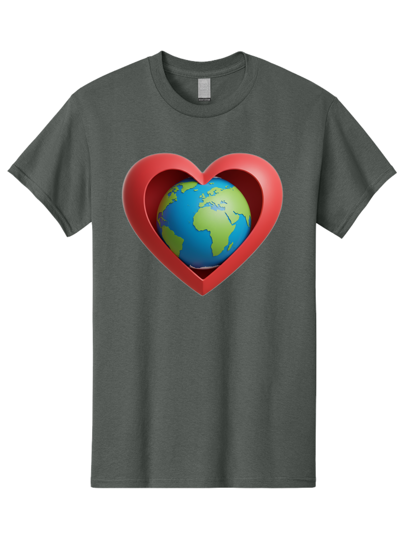 Earth-In-Heart-1 Men'S Graphic Tee, 100% Cotton, Comfortable Casual Summer Wear, Machine Washable, Globe Inside A Heart, 3D Rendering, Symbol Of Love For Earth, Environmental Awareness, Eco-Friendly, Global Unity, Caring For Planet Baa581