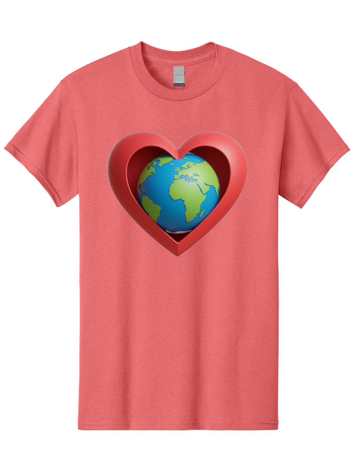 Earth-In-Heart-1 Men'S Graphic Tee, 100% Cotton, Comfortable Casual Summer Wear, Machine Washable, Globe Inside A Heart, 3D Rendering, Symbol Of Love For Earth, Environmental Awareness, Eco-Friendly, Global Unity, Caring For Planet Baa581
