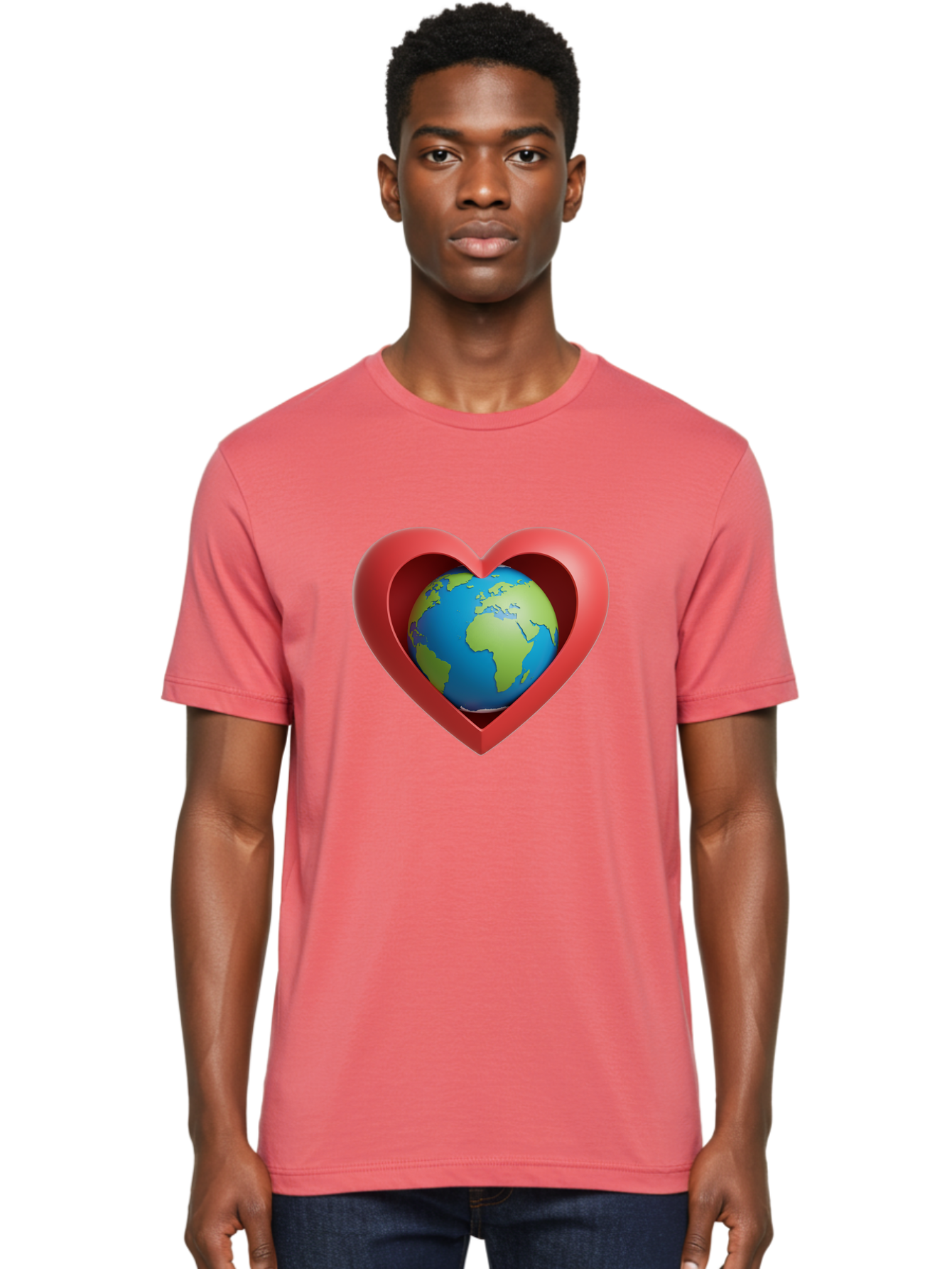 Earth-In-Heart-1 Men'S Graphic Tee, 100% Cotton, Comfortable Casual Summer Wear, Machine Washable, Globe Inside A Heart, 3D Rendering, Symbol Of Love For Earth, Environmental Awareness, Eco-Friendly, Global Unity, Caring For Planet Baa581