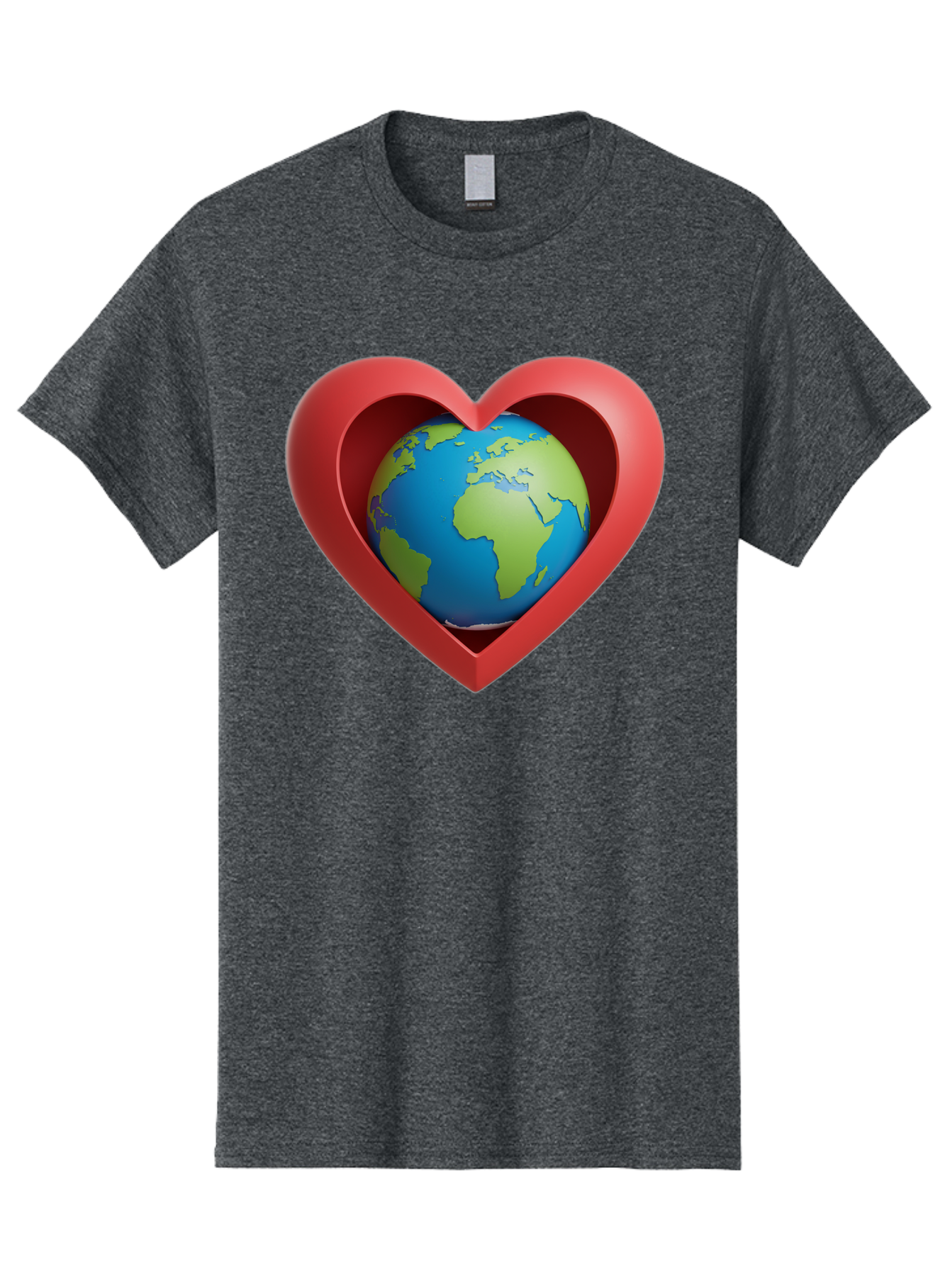 Earth-In-Heart-1 Men'S Graphic Tee, 100% Cotton, Comfortable Casual Summer Wear, Machine Washable, Globe Inside A Heart, 3D Rendering, Symbol Of Love For Earth, Environmental Awareness, Eco-Friendly, Global Unity, Caring For Planet Baa581