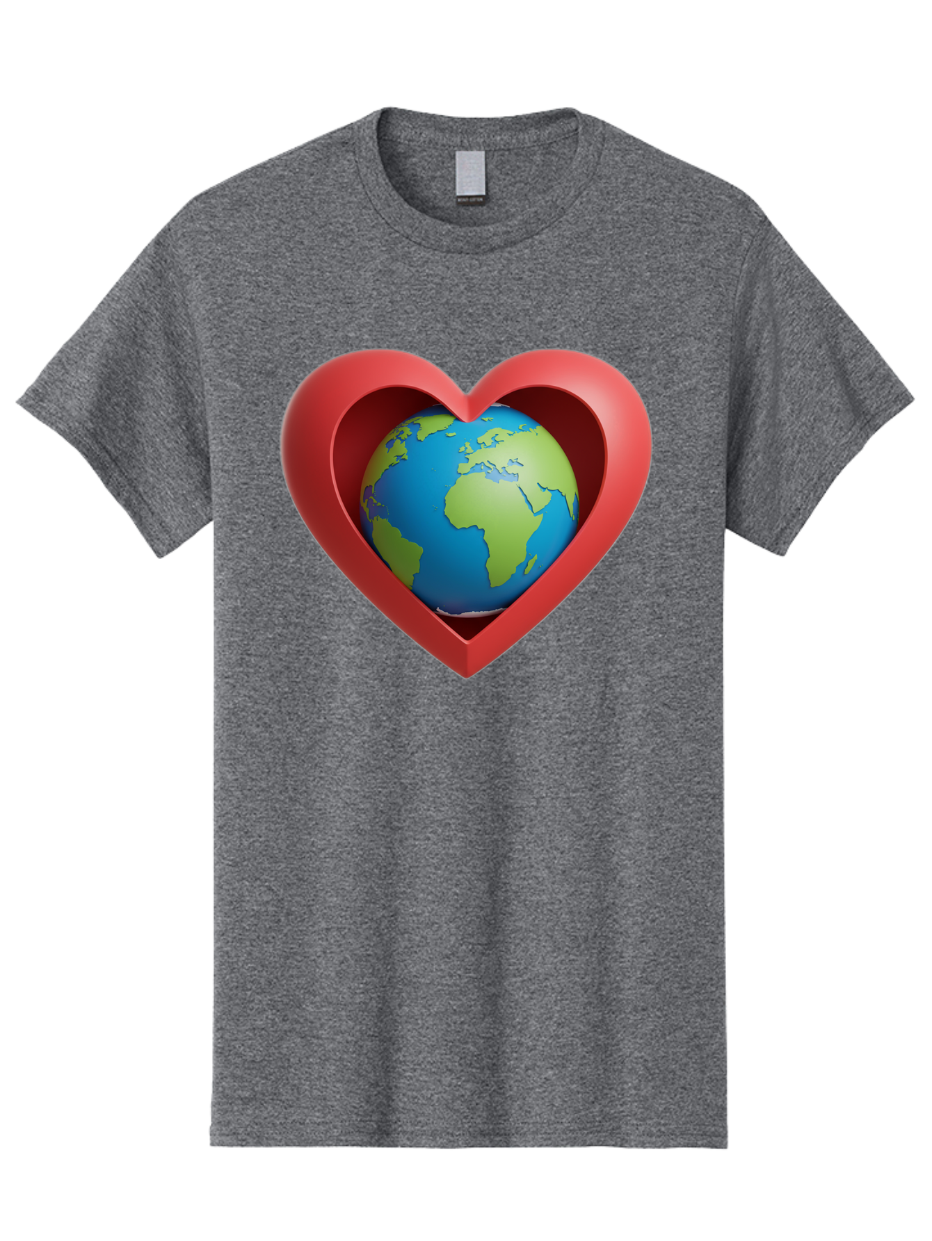 Earth-In-Heart-1 Men'S Graphic Tee, 100% Cotton, Comfortable Casual Summer Wear, Machine Washable, Globe Inside A Heart, 3D Rendering, Symbol Of Love For Earth, Environmental Awareness, Eco-Friendly, Global Unity, Caring For Planet Baa581