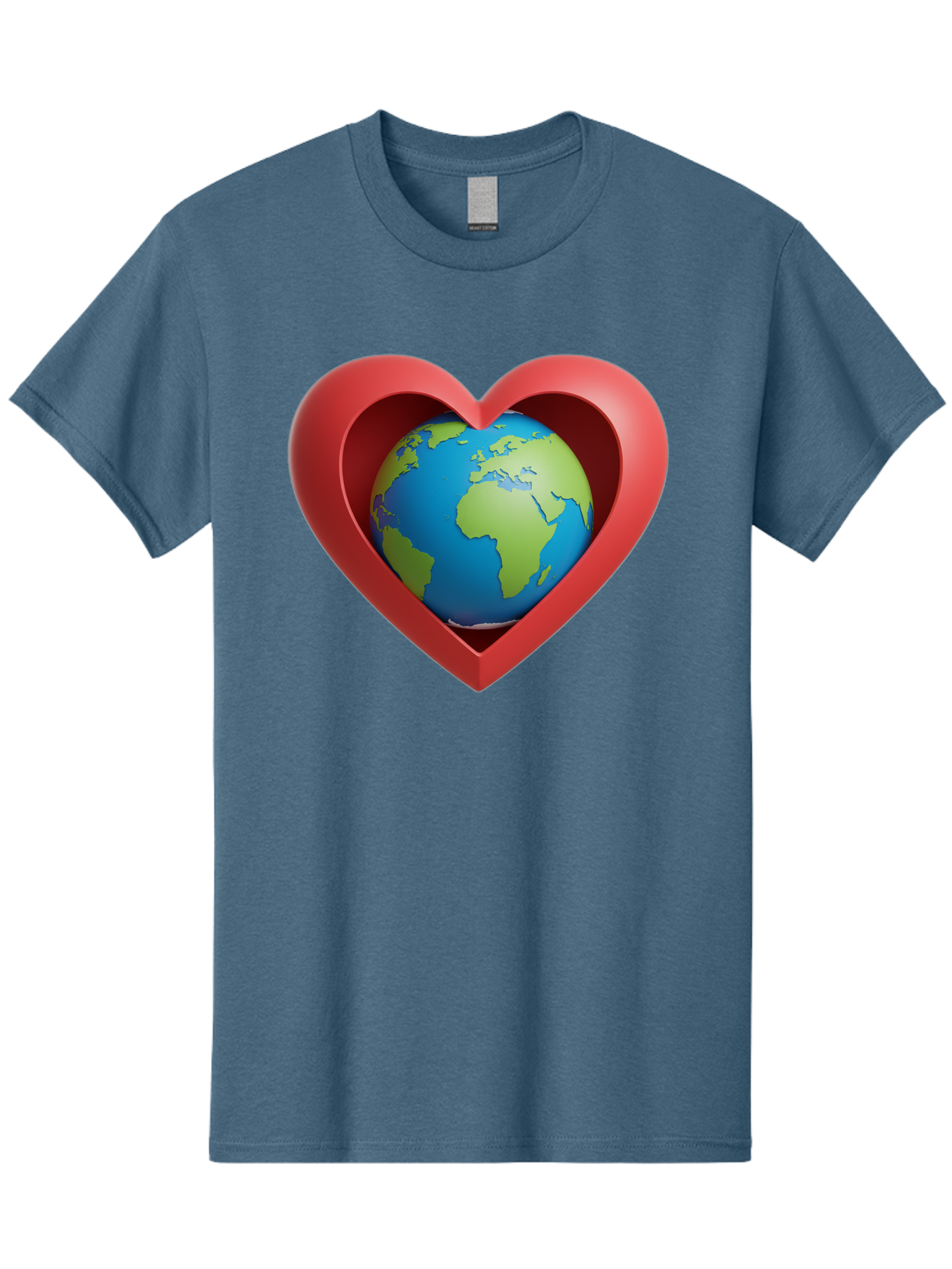 Earth-In-Heart-1 Men'S Graphic Tee, 100% Cotton, Comfortable Casual Summer Wear, Machine Washable, Globe Inside A Heart, 3D Rendering, Symbol Of Love For Earth, Environmental Awareness, Eco-Friendly, Global Unity, Caring For Planet Baa581