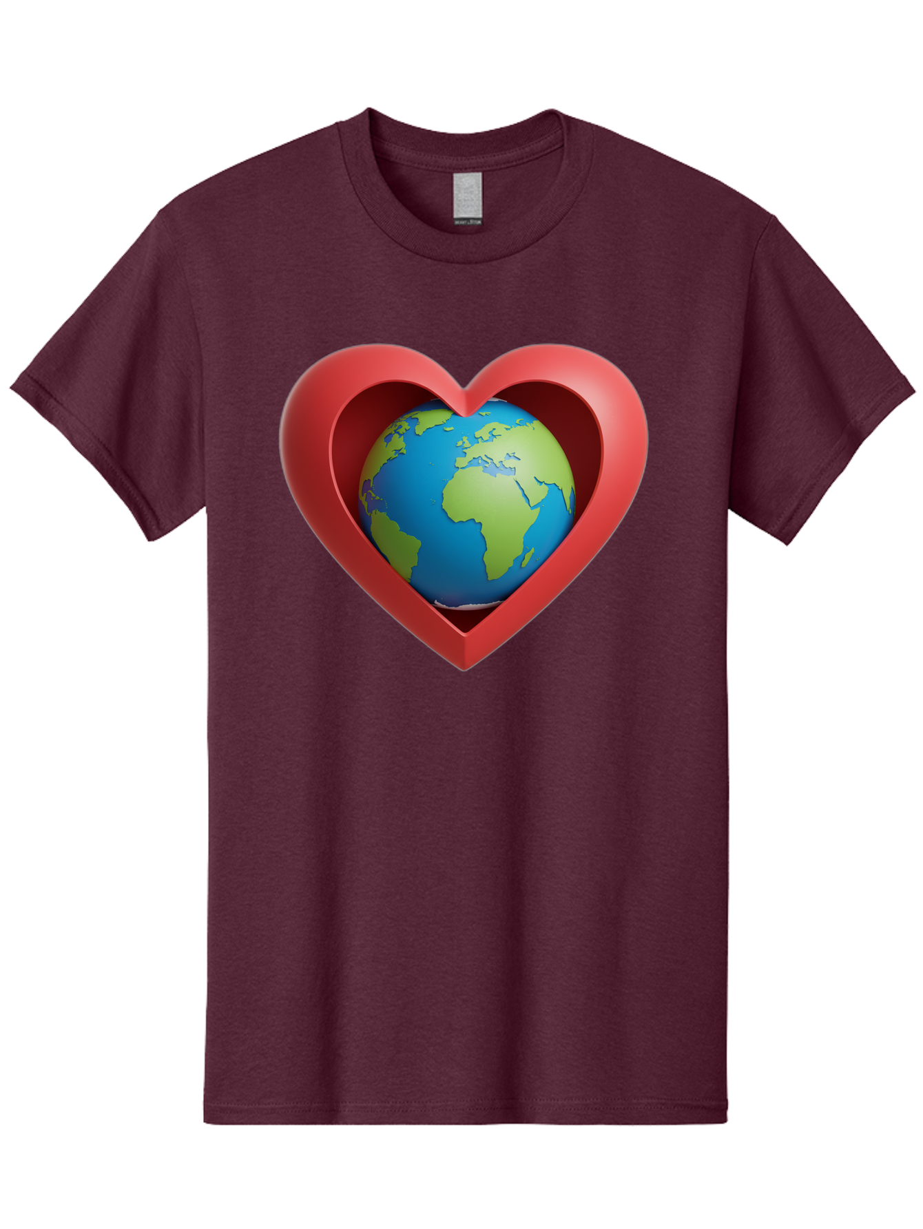 Earth-In-Heart-1 Men'S Graphic Tee, 100% Cotton, Comfortable Casual Summer Wear, Machine Washable, Globe Inside A Heart, 3D Rendering, Symbol Of Love For Earth, Environmental Awareness, Eco-Friendly, Global Unity, Caring For Planet Baa581