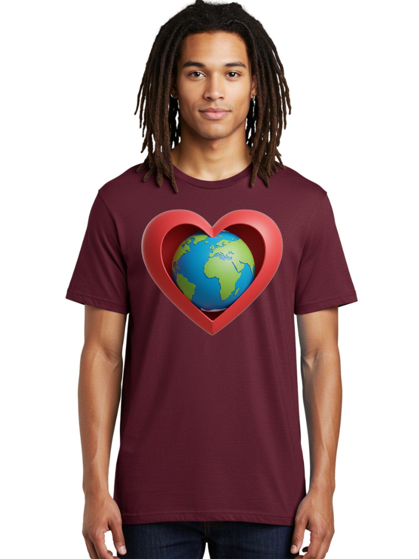 Earth-In-Heart-1 Men'S Graphic Tee, 100% Cotton, Comfortable Casual Summer Wear, Machine Washable, Globe Inside A Heart, 3D Rendering, Symbol Of Love For Earth, Environmental Awareness, Eco-Friendly, Global Unity, Caring For Planet Baa581