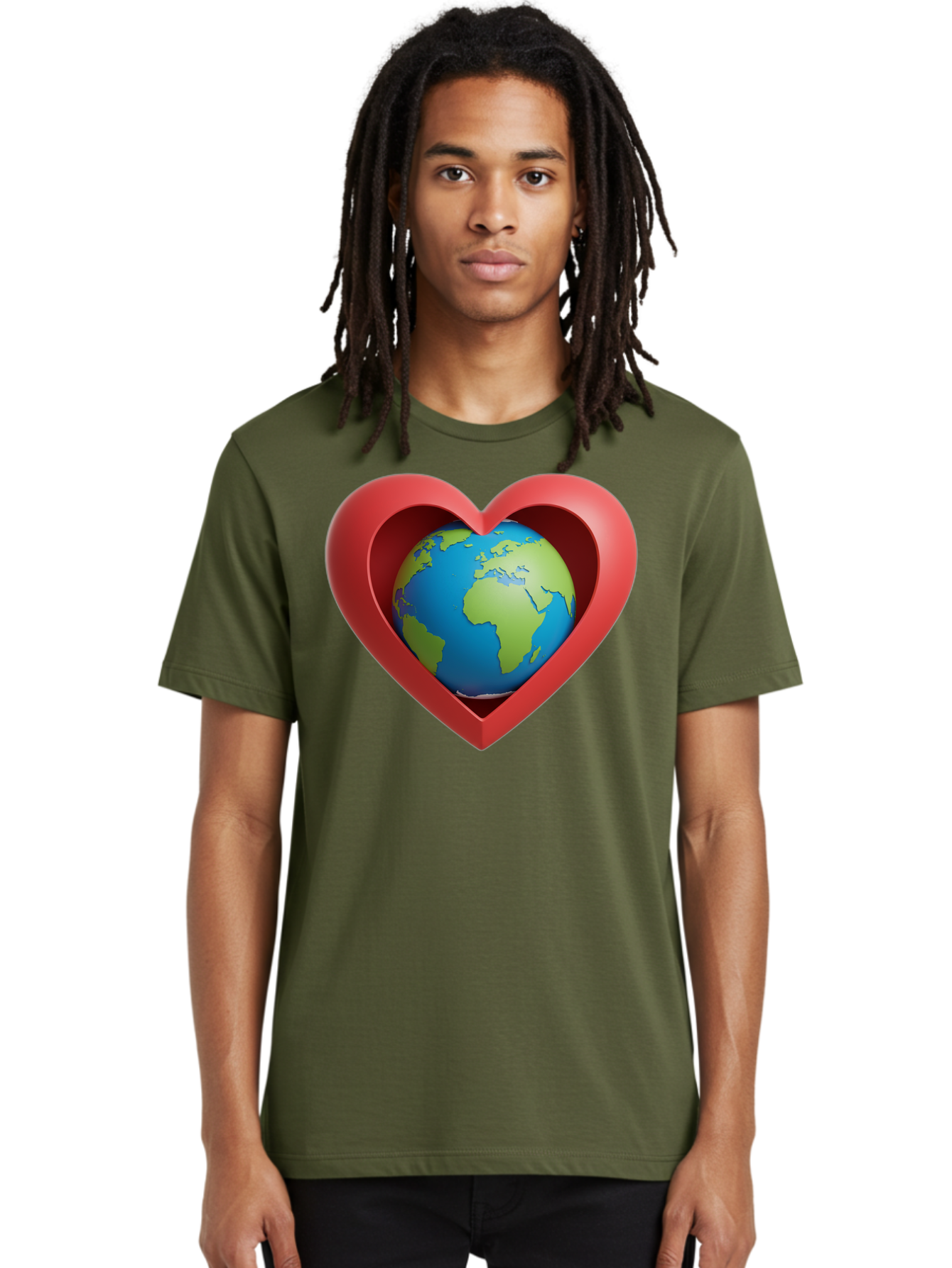 Earth-In-Heart-1 Men'S Graphic Tee, 100% Cotton, Comfortable Casual Summer Wear, Machine Washable, Globe Inside A Heart, 3D Rendering, Symbol Of Love For Earth, Environmental Awareness, Eco-Friendly, Global Unity, Caring For Planet Baa581