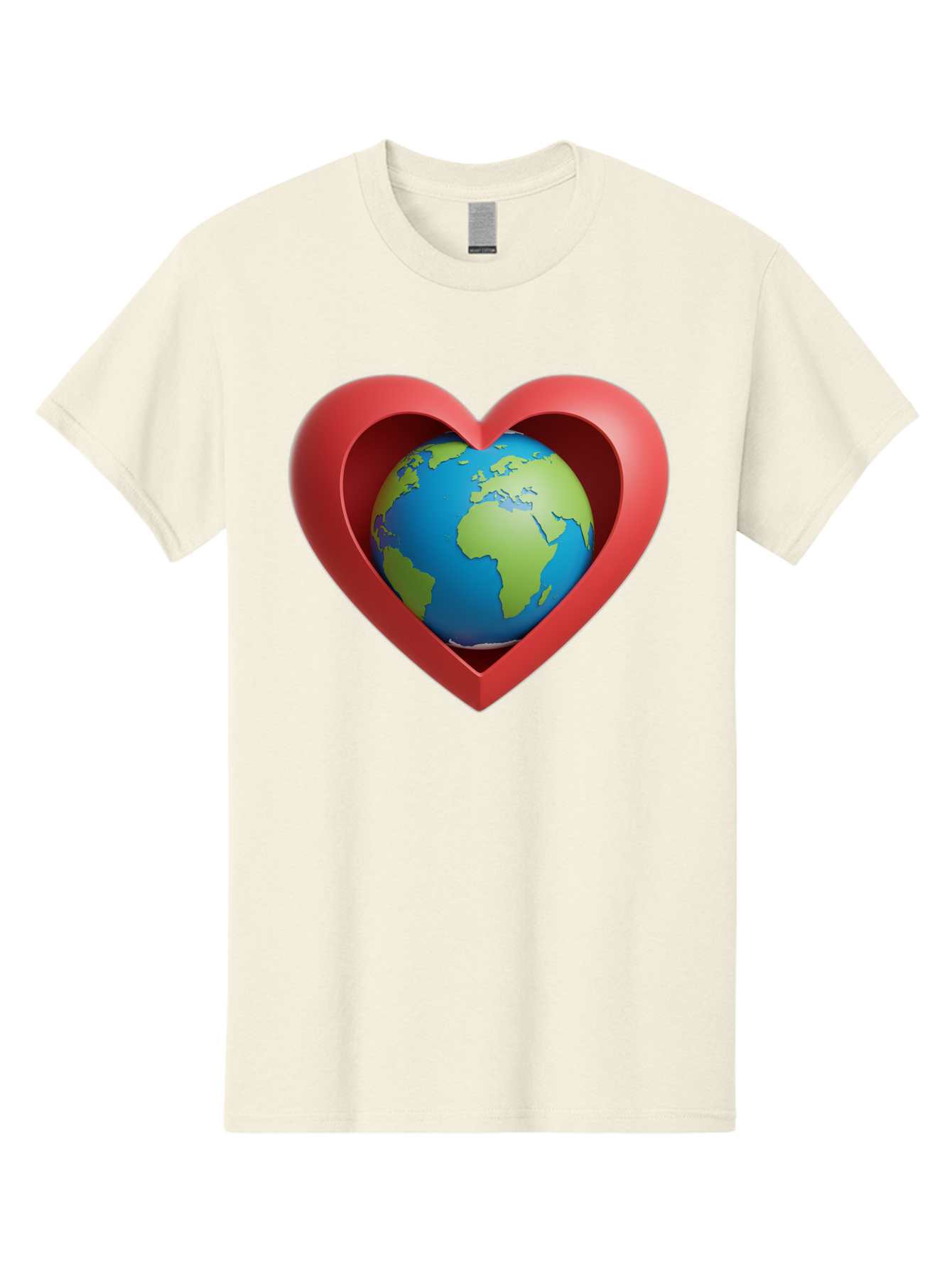 Earth-In-Heart-1 Men'S Graphic Tee, 100% Cotton, Comfortable Casual Summer Wear, Machine Washable, Globe Inside A Heart, 3D Rendering, Symbol Of Love For Earth, Environmental Awareness, Eco-Friendly, Global Unity, Caring For Planet Baa581