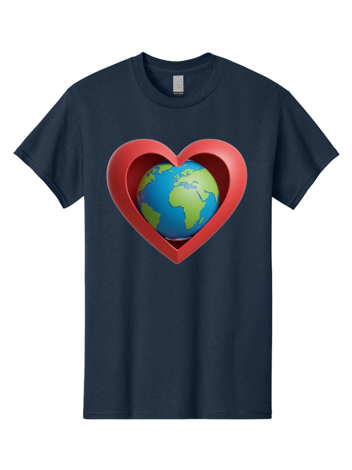 Earth-In-Heart-1 Men'S Graphic Tee, 100% Cotton, Comfortable Casual Summer Wear, Machine Washable, Globe Inside A Heart, 3D Rendering, Symbol Of Love For Earth, Environmental Awareness, Eco-Friendly, Global Unity, Caring For Planet Baa581