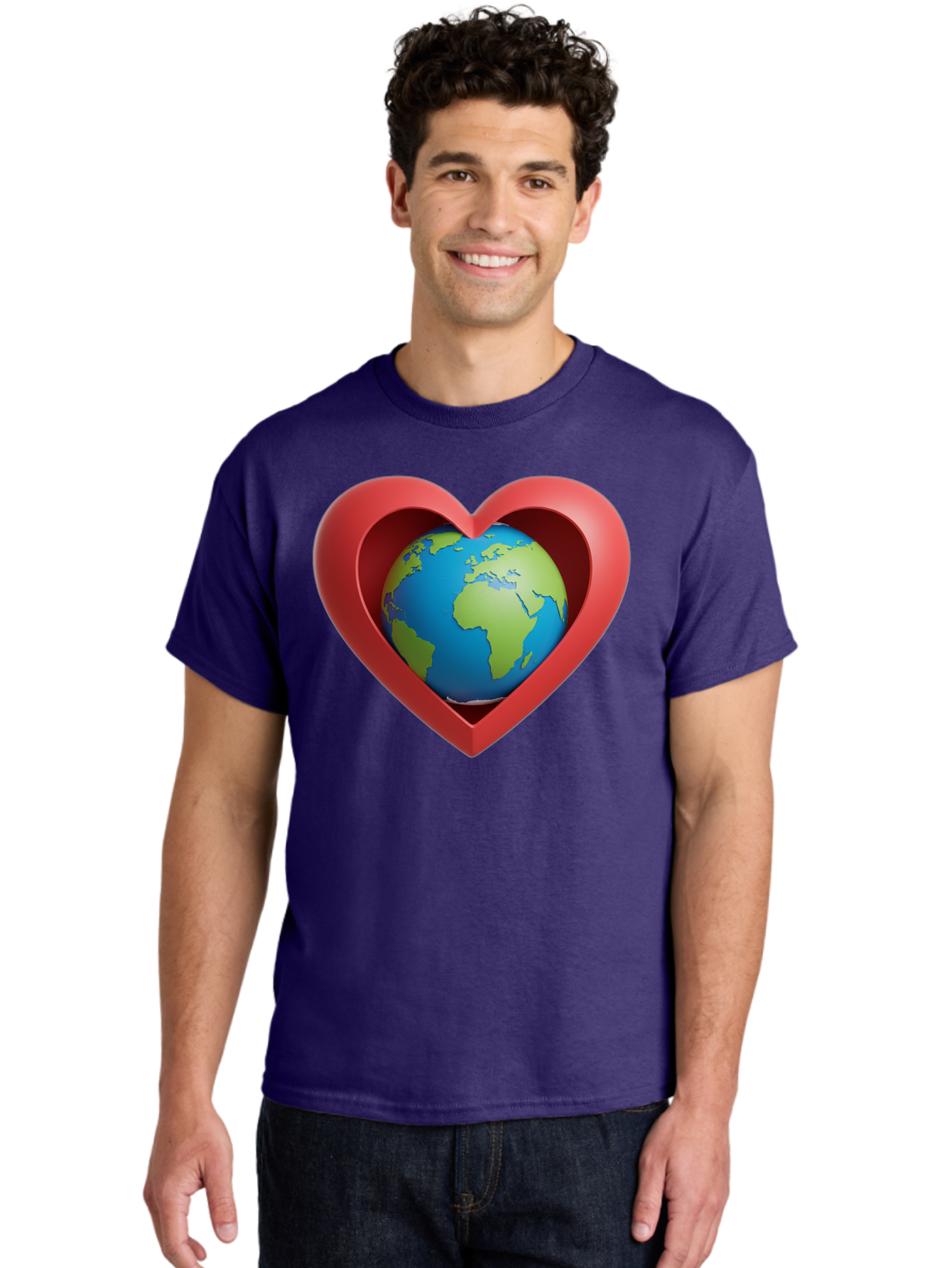 Earth-In-Heart-1 Men'S Graphic Tee, 100% Cotton, Comfortable Casual Summer Wear, Machine Washable, Globe Inside A Heart, 3D Rendering, Symbol Of Love For Earth, Environmental Awareness, Eco-Friendly, Global Unity, Caring For Planet Baa581