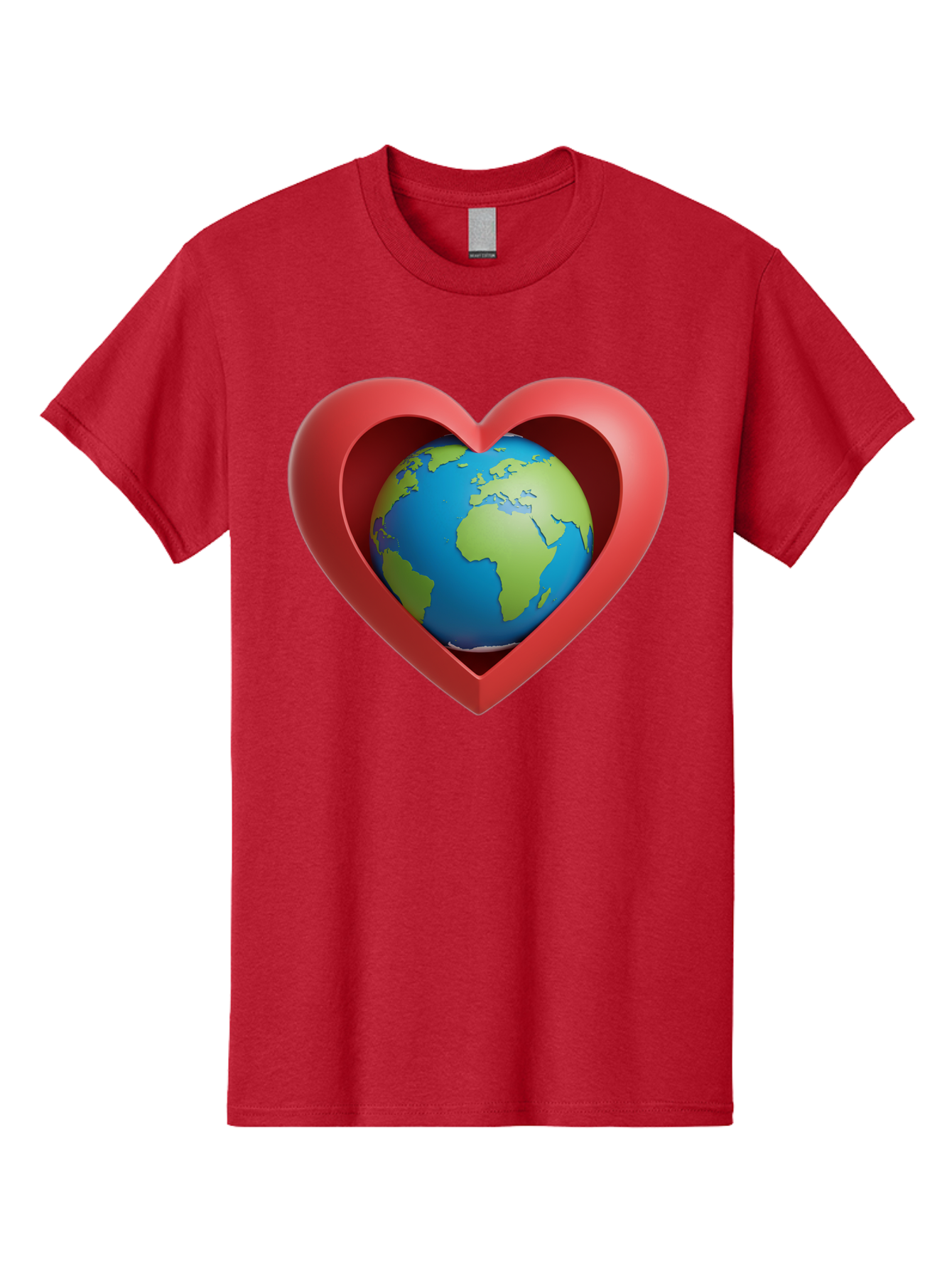 Earth-In-Heart-1 Men'S Graphic Tee, 100% Cotton, Comfortable Casual Summer Wear, Machine Washable, Globe Inside A Heart, 3D Rendering, Symbol Of Love For Earth, Environmental Awareness, Eco-Friendly, Global Unity, Caring For Planet Baa581