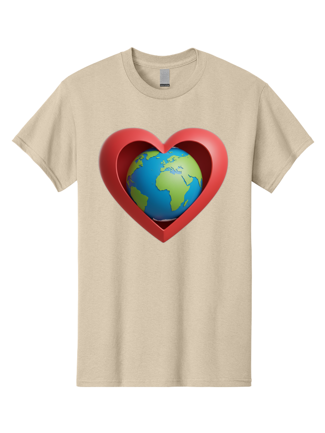 Earth-In-Heart-1 Men'S Graphic Tee, 100% Cotton, Comfortable Casual Summer Wear, Machine Washable, Globe Inside A Heart, 3D Rendering, Symbol Of Love For Earth, Environmental Awareness, Eco-Friendly, Global Unity, Caring For Planet Baa581