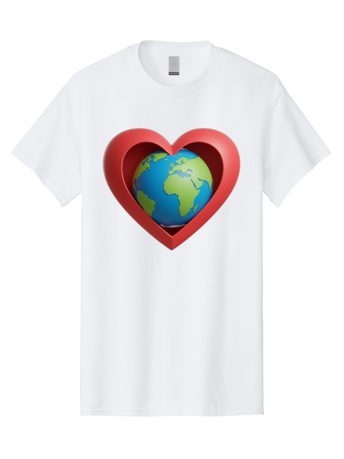 Earth-In-Heart-1 Men'S Graphic Tee, 100% Cotton, Comfortable Casual Summer Wear, Machine Washable, Globe Inside A Heart, 3D Rendering, Symbol Of Love For Earth, Environmental Awareness, Eco-Friendly, Global Unity, Caring For Planet Baa581