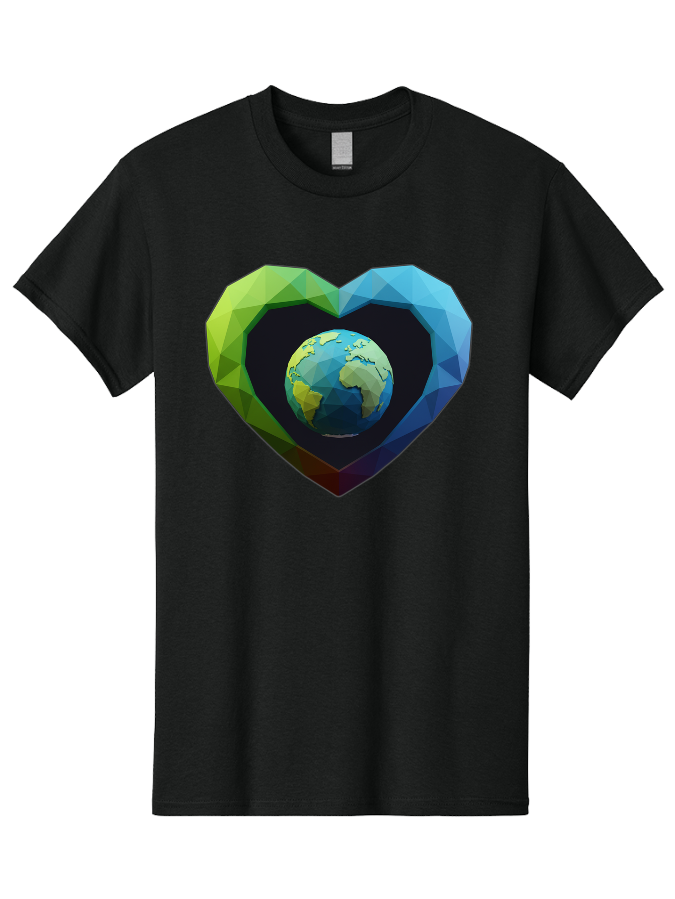 Earth-In-Heart-2 Men'S Graphic Tee, 100% Cotton, Comfortable Casual Summer Wear, Machine Washable, Globe In The Heart, Low Poly Art, Earth Love, Eco Friendly, Environmental Awareness, Blue And Green Hues, Polygonal Heart, Earth Centered, Baa582