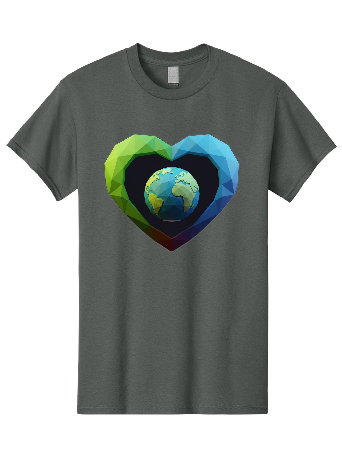 Earth-In-Heart-2 Men'S Graphic Tee, 100% Cotton, Comfortable Casual Summer Wear, Machine Washable, Globe In The Heart, Low Poly Art, Earth Love, Eco Friendly, Environmental Awareness, Blue And Green Hues, Polygonal Heart, Earth Centered, Baa582
