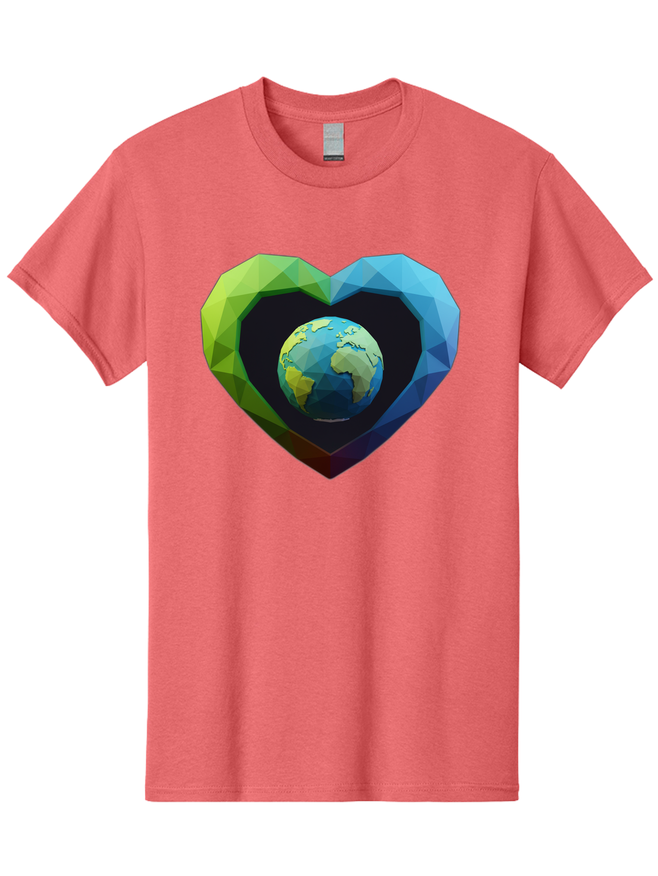Earth-In-Heart-2 Men'S Graphic Tee, 100% Cotton, Comfortable Casual Summer Wear, Machine Washable, Globe In The Heart, Low Poly Art, Earth Love, Eco Friendly, Environmental Awareness, Blue And Green Hues, Polygonal Heart, Earth Centered, Baa582