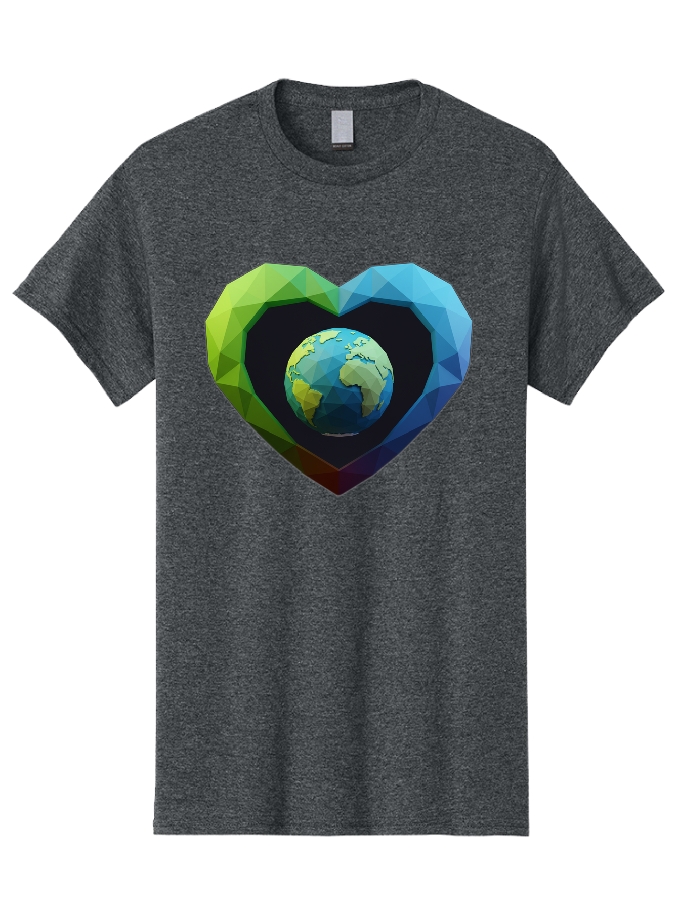 Earth-In-Heart-2 Men'S Graphic Tee, 100% Cotton, Comfortable Casual Summer Wear, Machine Washable, Globe In The Heart, Low Poly Art, Earth Love, Eco Friendly, Environmental Awareness, Blue And Green Hues, Polygonal Heart, Earth Centered, Baa582