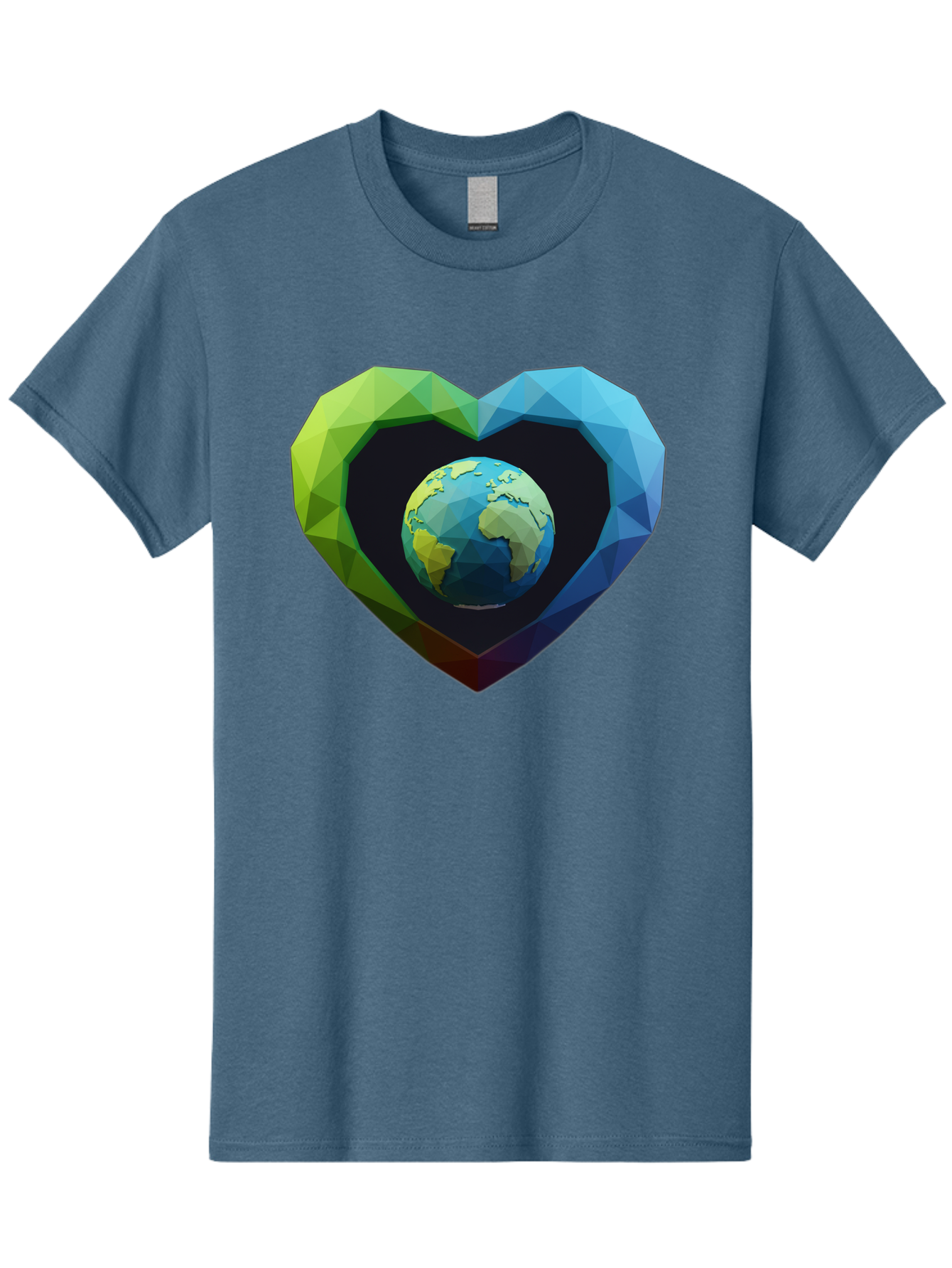 Earth-In-Heart-2 Men'S Graphic Tee, 100% Cotton, Comfortable Casual Summer Wear, Machine Washable, Globe In The Heart, Low Poly Art, Earth Love, Eco Friendly, Environmental Awareness, Blue And Green Hues, Polygonal Heart, Earth Centered, Baa582