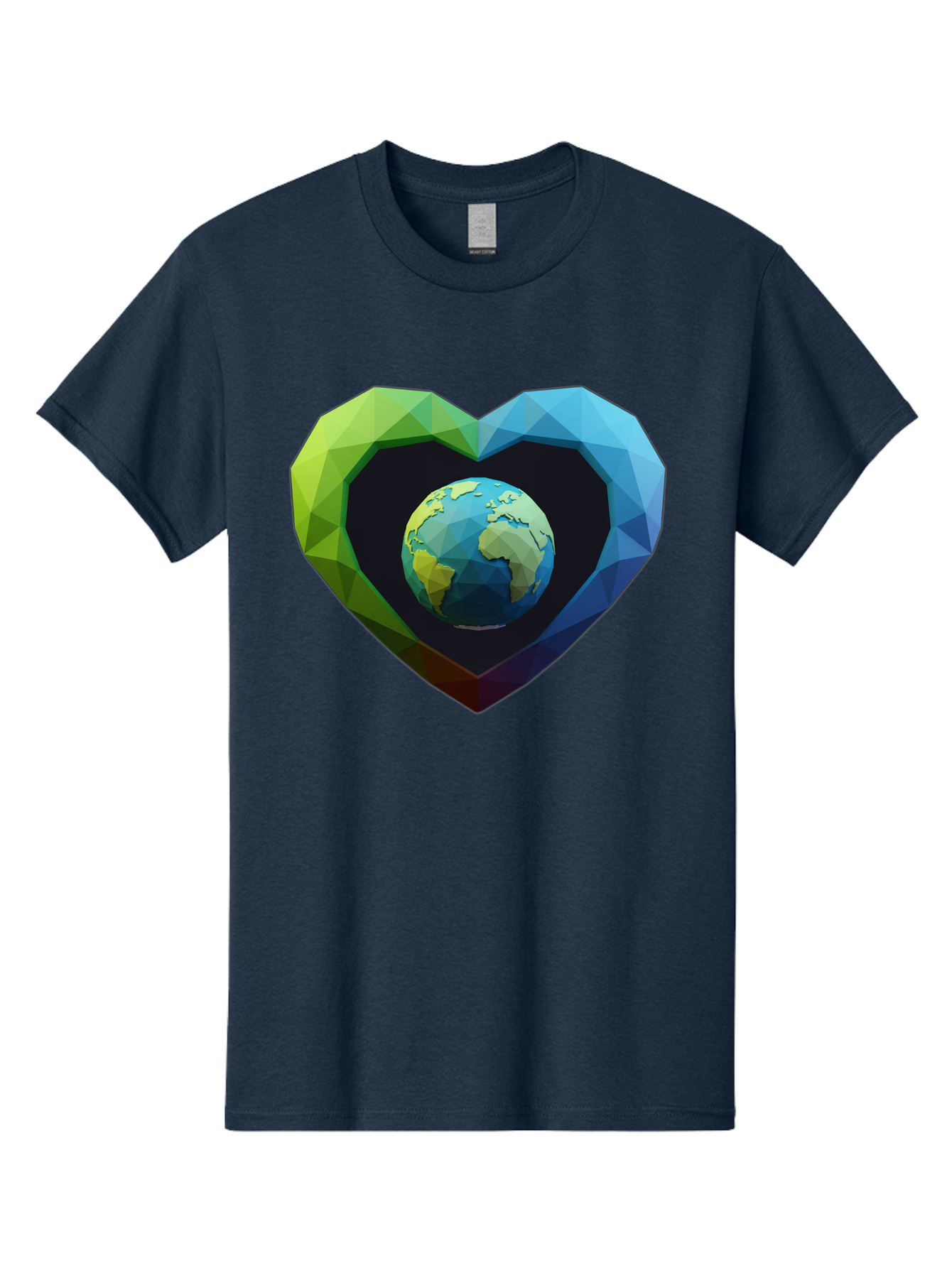 Earth-In-Heart-2 Men'S Graphic Tee, 100% Cotton, Comfortable Casual Summer Wear, Machine Washable, Globe In The Heart, Low Poly Art, Earth Love, Eco Friendly, Environmental Awareness, Blue And Green Hues, Polygonal Heart, Earth Centered, Baa582