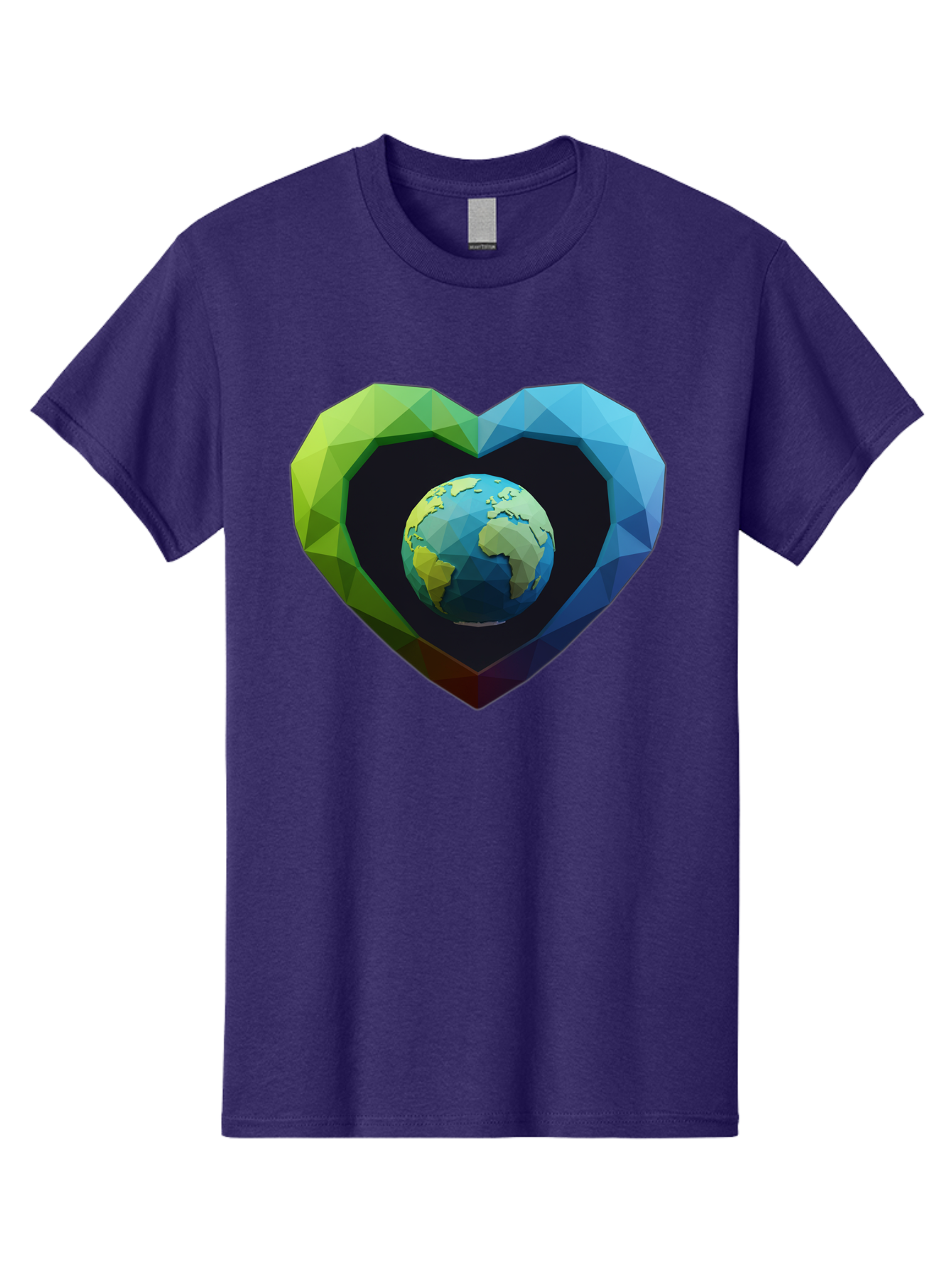 Earth-In-Heart-2 Men'S Graphic Tee, 100% Cotton, Comfortable Casual Summer Wear, Machine Washable, Globe In The Heart, Low Poly Art, Earth Love, Eco Friendly, Environmental Awareness, Blue And Green Hues, Polygonal Heart, Earth Centered, Baa582