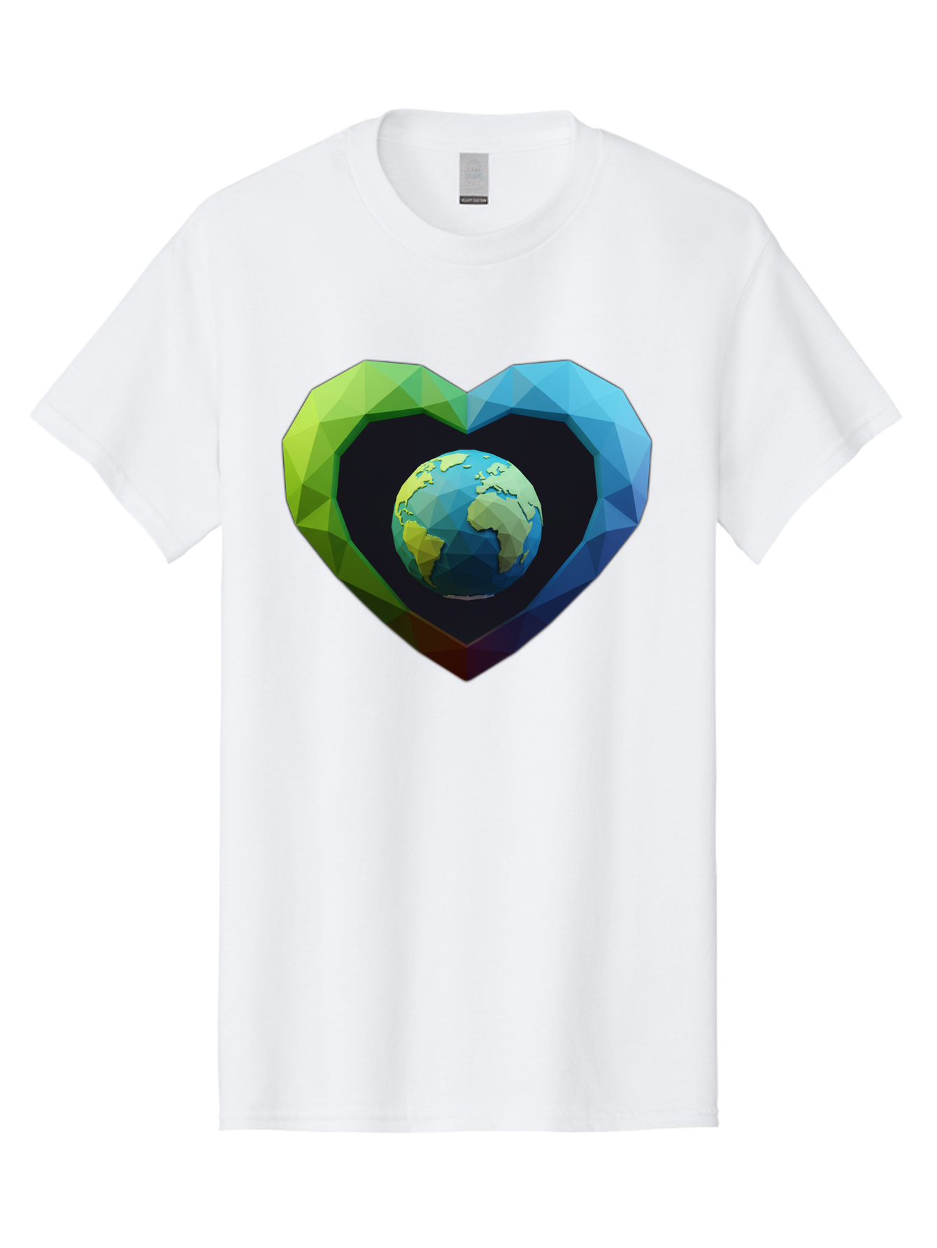 Earth-In-Heart-2 Men'S Graphic Tee, 100% Cotton, Comfortable Casual Summer Wear, Machine Washable, Globe In The Heart, Low Poly Art, Earth Love, Eco Friendly, Environmental Awareness, Blue And Green Hues, Polygonal Heart, Earth Centered, Baa582
