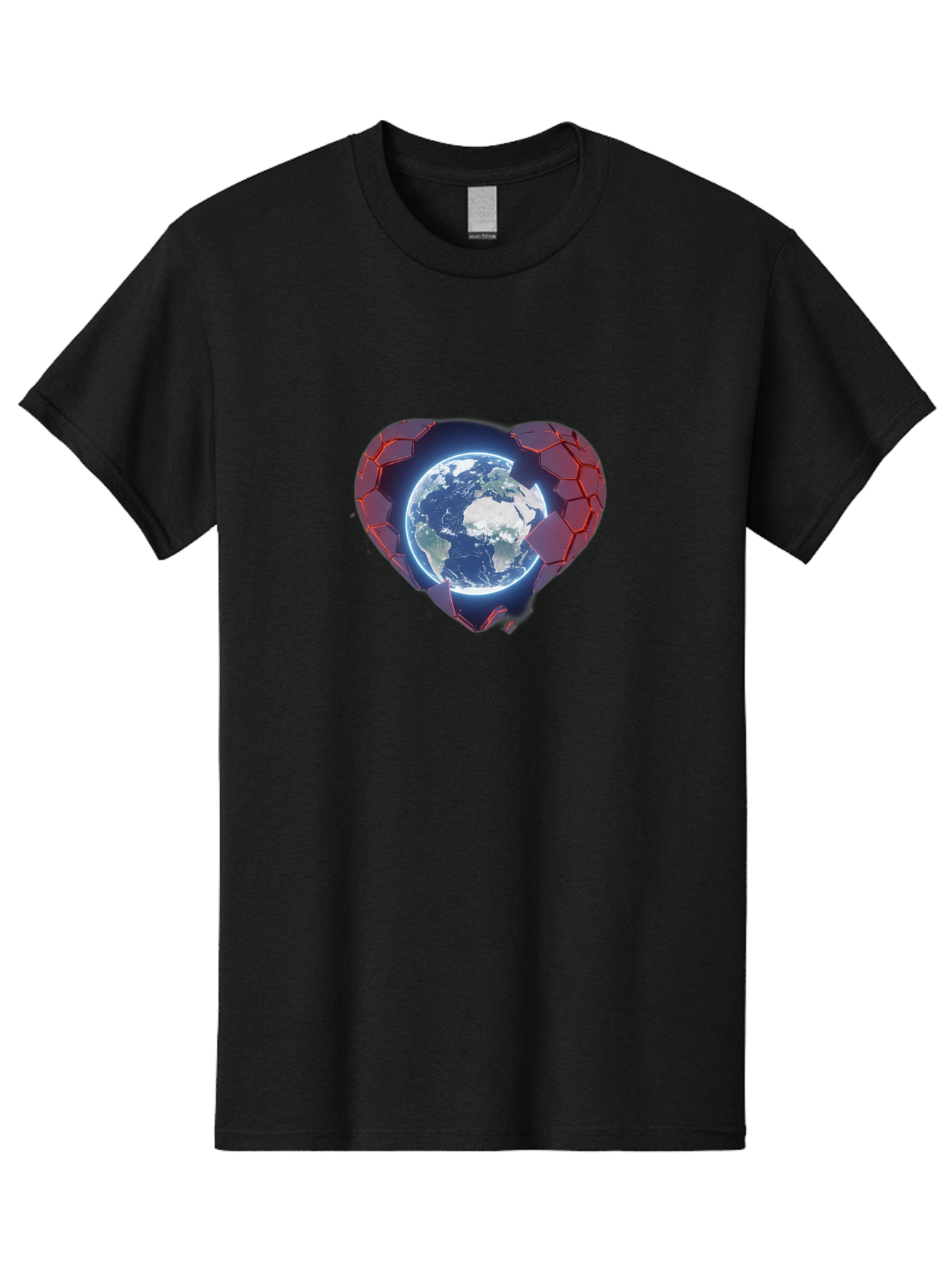 Earth-In-Heart-3 Men'S Graphic Tee, 100% Cotton, Comfortable Casual Summer Wear, Machine Washable, Globe In Heart Shape, Love For The Planet, Global Unity, Earth Protection, World Harmony, Futuristic Design, Heart-Shaped Armor, Baa583