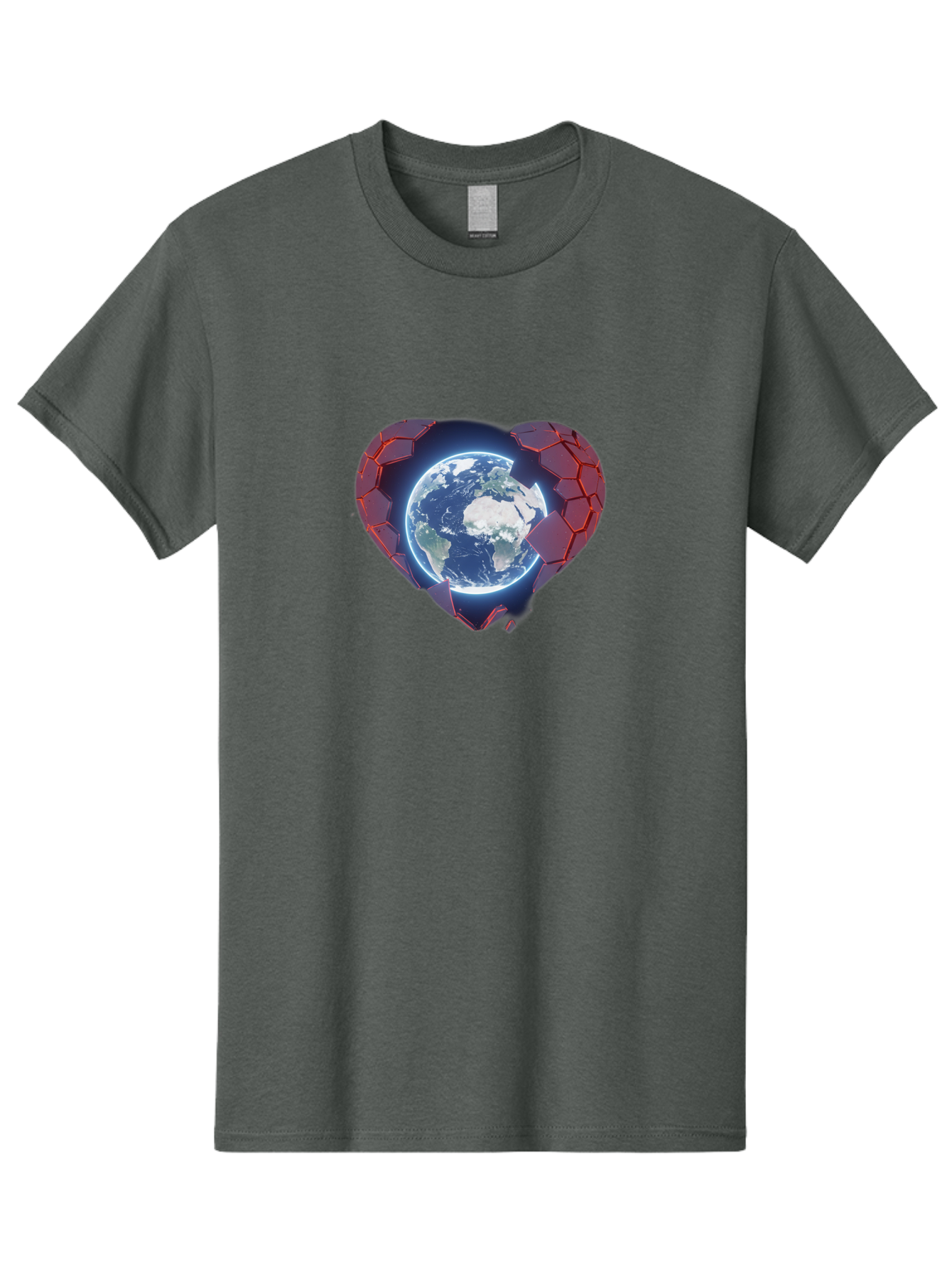 Earth-In-Heart-3 Men'S Graphic Tee, 100% Cotton, Comfortable Casual Summer Wear, Machine Washable, Globe In Heart Shape, Love For The Planet, Global Unity, Earth Protection, World Harmony, Futuristic Design, Heart-Shaped Armor, Baa583
