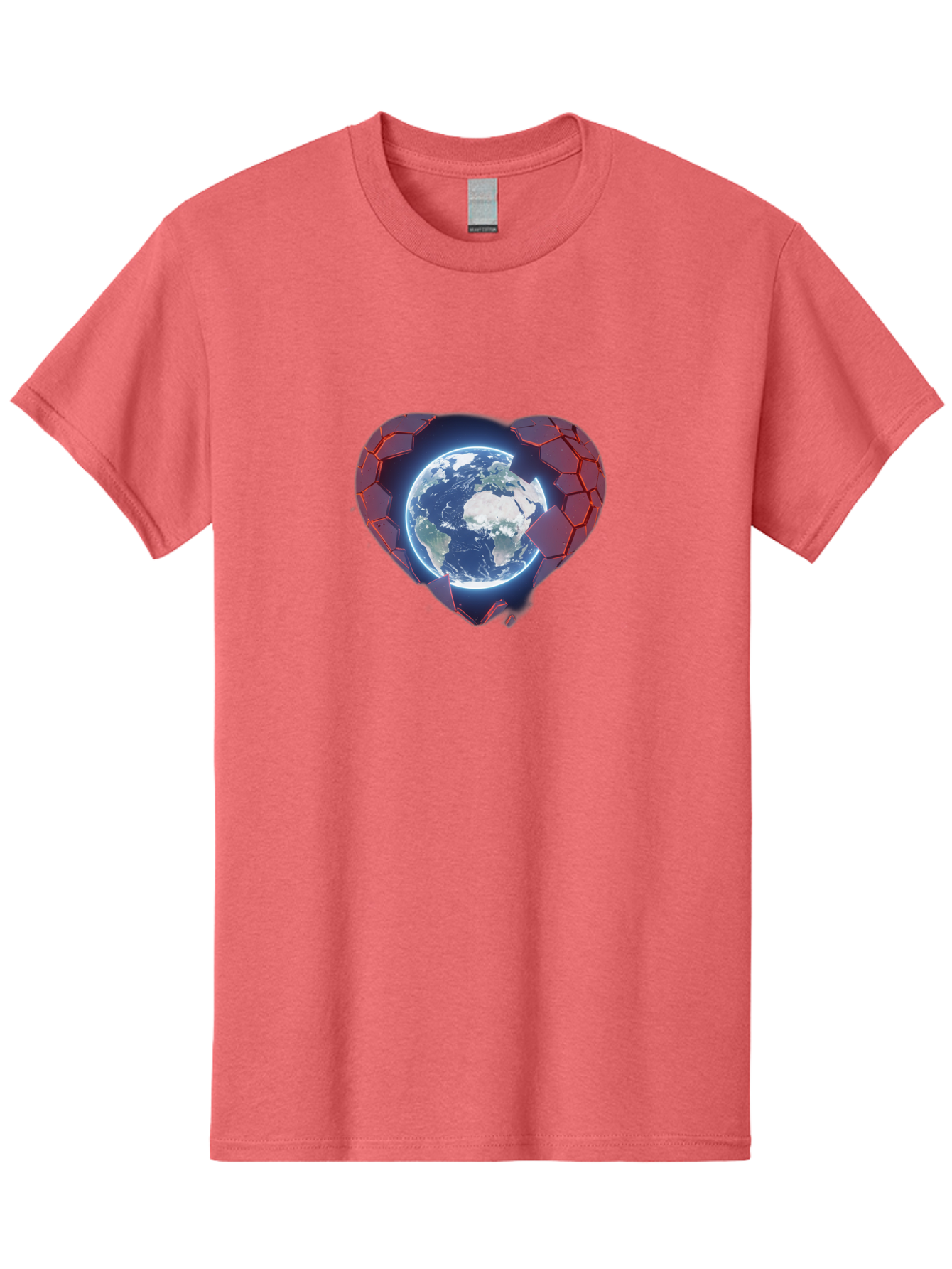 Earth-In-Heart-3 Men'S Graphic Tee, 100% Cotton, Comfortable Casual Summer Wear, Machine Washable, Globe In Heart Shape, Love For The Planet, Global Unity, Earth Protection, World Harmony, Futuristic Design, Heart-Shaped Armor, Baa583