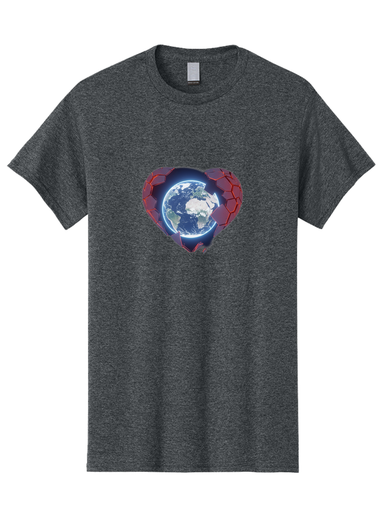 Earth-In-Heart-3 Men'S Graphic Tee, 100% Cotton, Comfortable Casual Summer Wear, Machine Washable, Globe In Heart Shape, Love For The Planet, Global Unity, Earth Protection, World Harmony, Futuristic Design, Heart-Shaped Armor, Baa583