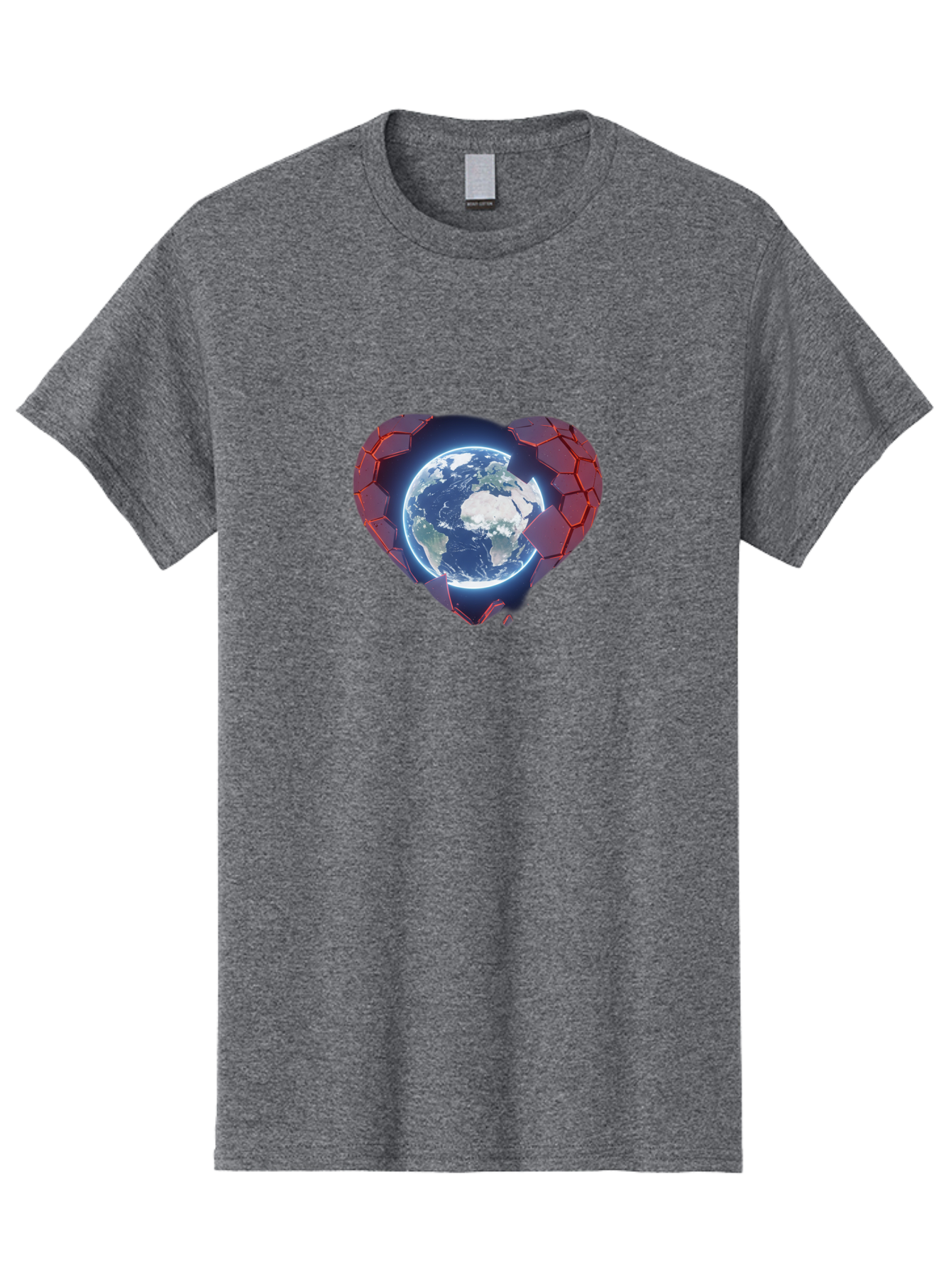 Earth-In-Heart-3 Men'S Graphic Tee, 100% Cotton, Comfortable Casual Summer Wear, Machine Washable, Globe In Heart Shape, Love For The Planet, Global Unity, Earth Protection, World Harmony, Futuristic Design, Heart-Shaped Armor, Baa583