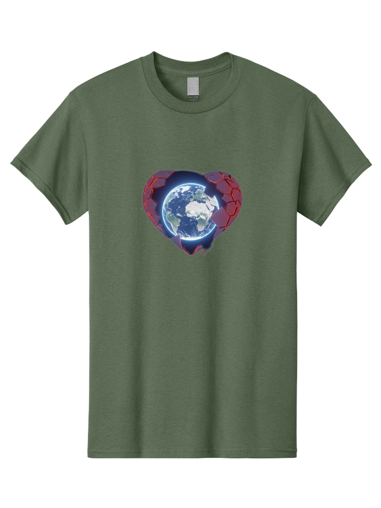 Earth-In-Heart-3 Men'S Graphic Tee, 100% Cotton, Comfortable Casual Summer Wear, Machine Washable, Globe In Heart Shape, Love For The Planet, Global Unity, Earth Protection, World Harmony, Futuristic Design, Heart-Shaped Armor, Baa583