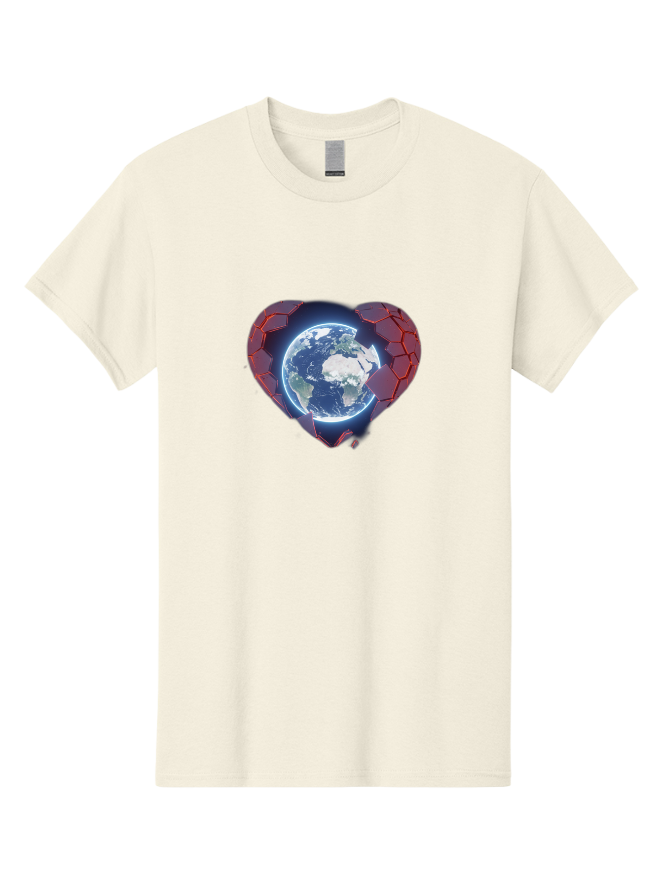 Earth-In-Heart-3 Men'S Graphic Tee, 100% Cotton, Comfortable Casual Summer Wear, Machine Washable, Globe In Heart Shape, Love For The Planet, Global Unity, Earth Protection, World Harmony, Futuristic Design, Heart-Shaped Armor, Baa583