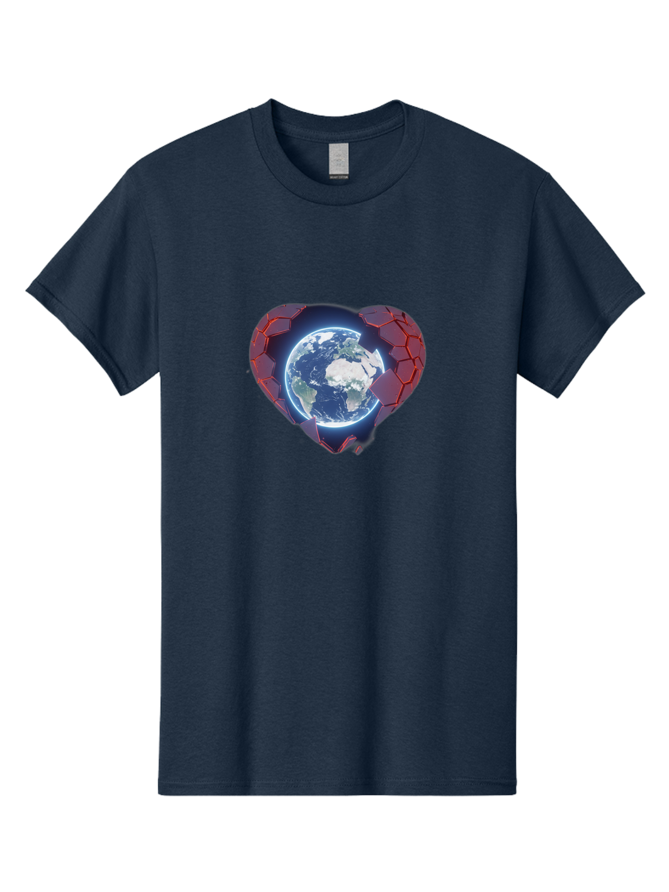 Earth-In-Heart-3 Men'S Graphic Tee, 100% Cotton, Comfortable Casual Summer Wear, Machine Washable, Globe In Heart Shape, Love For The Planet, Global Unity, Earth Protection, World Harmony, Futuristic Design, Heart-Shaped Armor, Baa583
