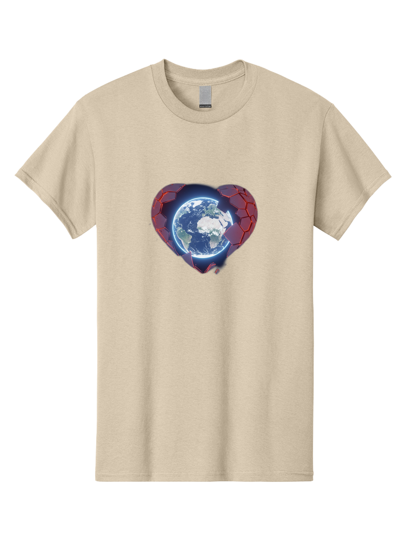 Earth-In-Heart-3 Men'S Graphic Tee, 100% Cotton, Comfortable Casual Summer Wear, Machine Washable, Globe In Heart Shape, Love For The Planet, Global Unity, Earth Protection, World Harmony, Futuristic Design, Heart-Shaped Armor, Baa583