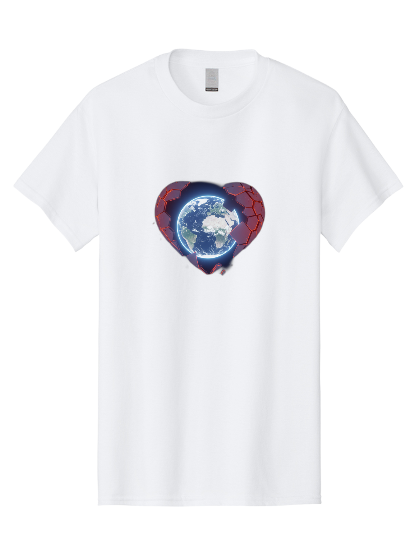 Earth-In-Heart-3 Men'S Graphic Tee, 100% Cotton, Comfortable Casual Summer Wear, Machine Washable, Globe In Heart Shape, Love For The Planet, Global Unity, Earth Protection, World Harmony, Futuristic Design, Heart-Shaped Armor, Baa583